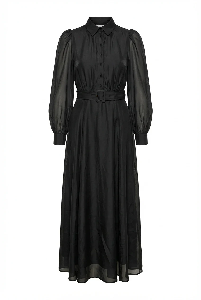 Striped Organza Belt Dress Black - Image 2