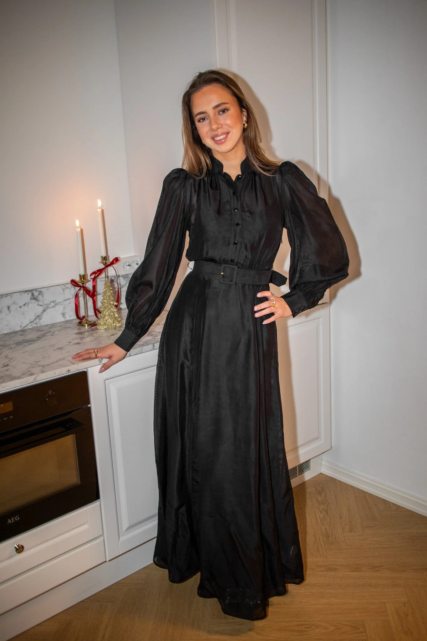 Striped Organza Belt Dress Black - Image 3