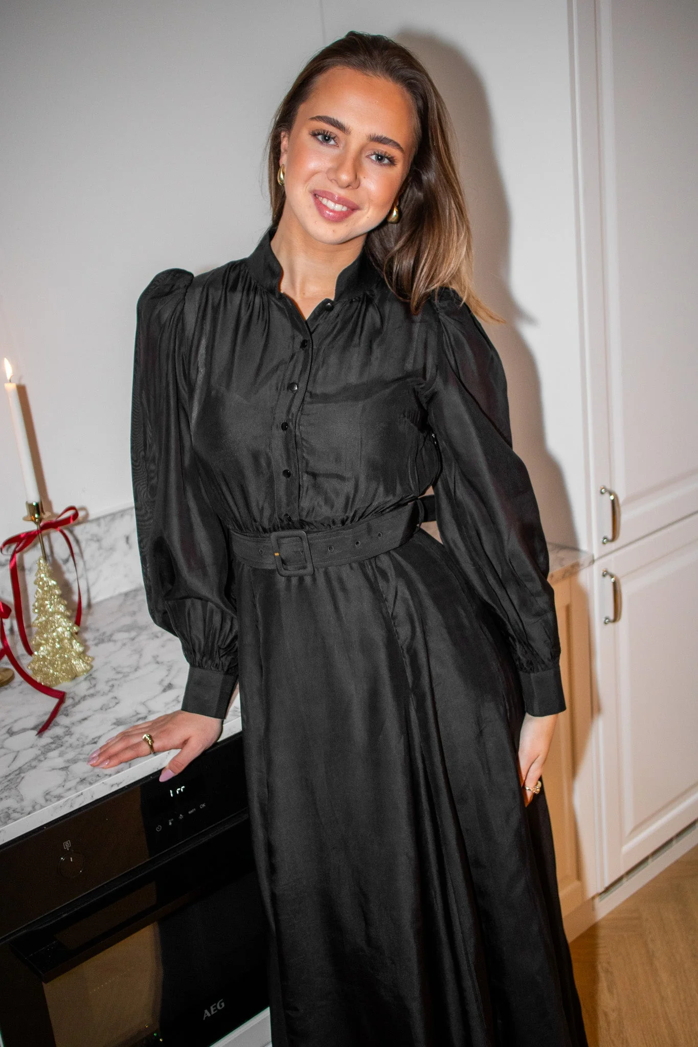 Striped Organza Belt Dress Black - Image 4