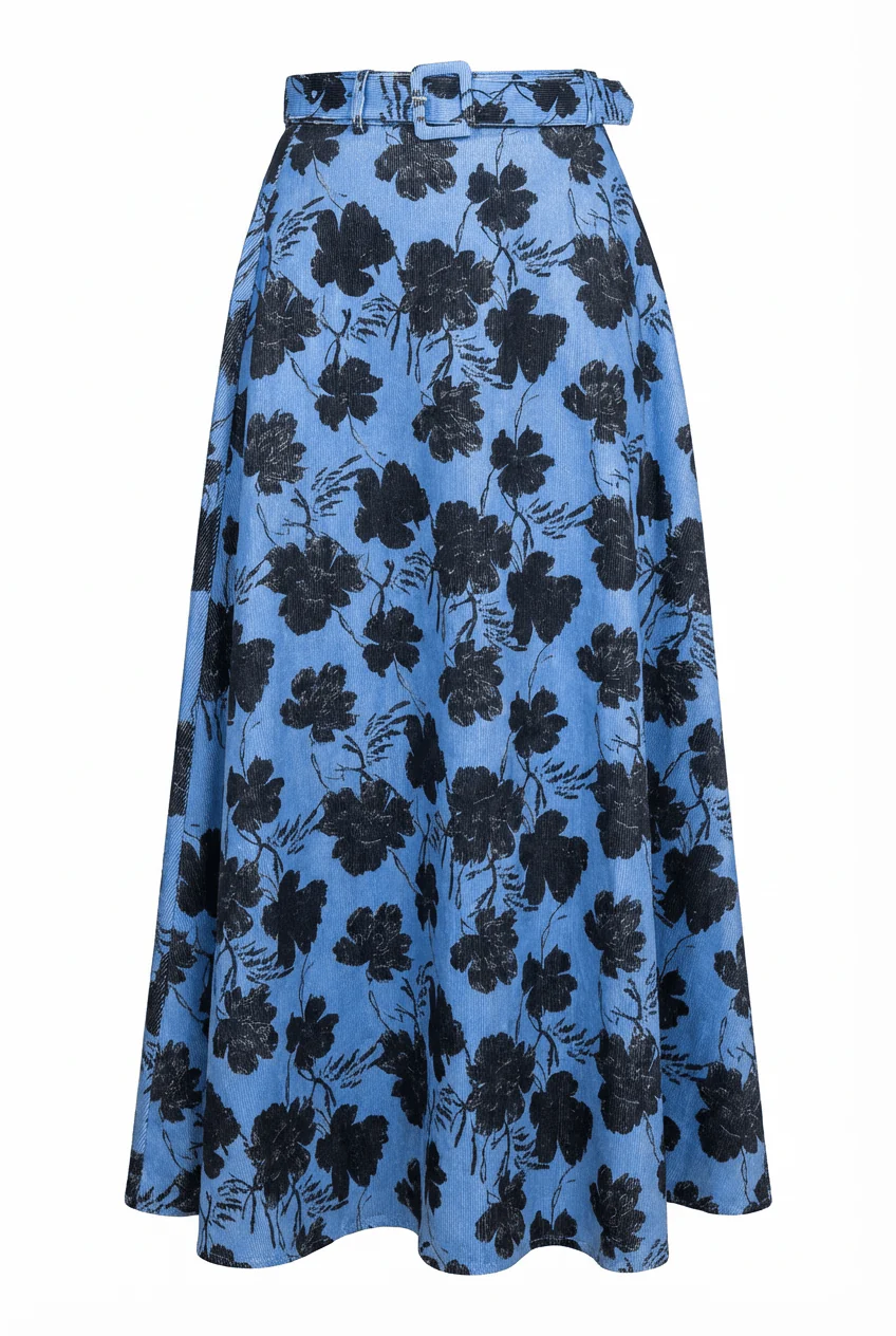 Cord Maxi Skirt Blue Peony - Image 2