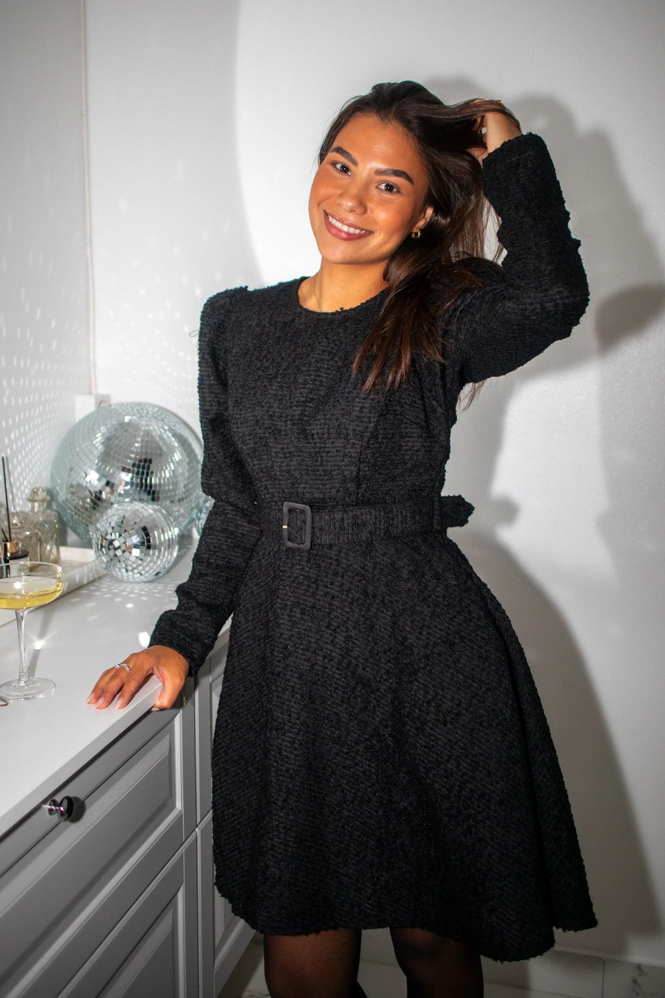 Boucle Belt Dress Black - Image 2