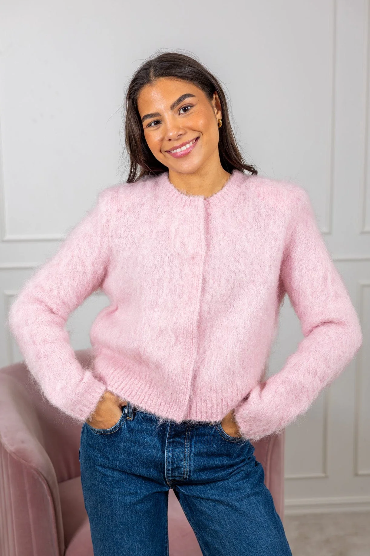Hairy Knit Jacket Pink - Image 2