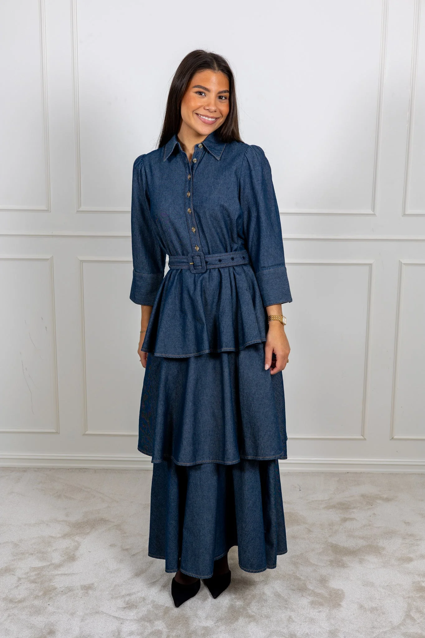 Denim Shirt Dress Dark Blue - Image 3