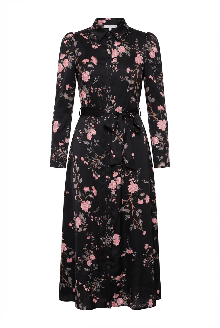 Satin Belt Dress Midnight Garden - Image 2