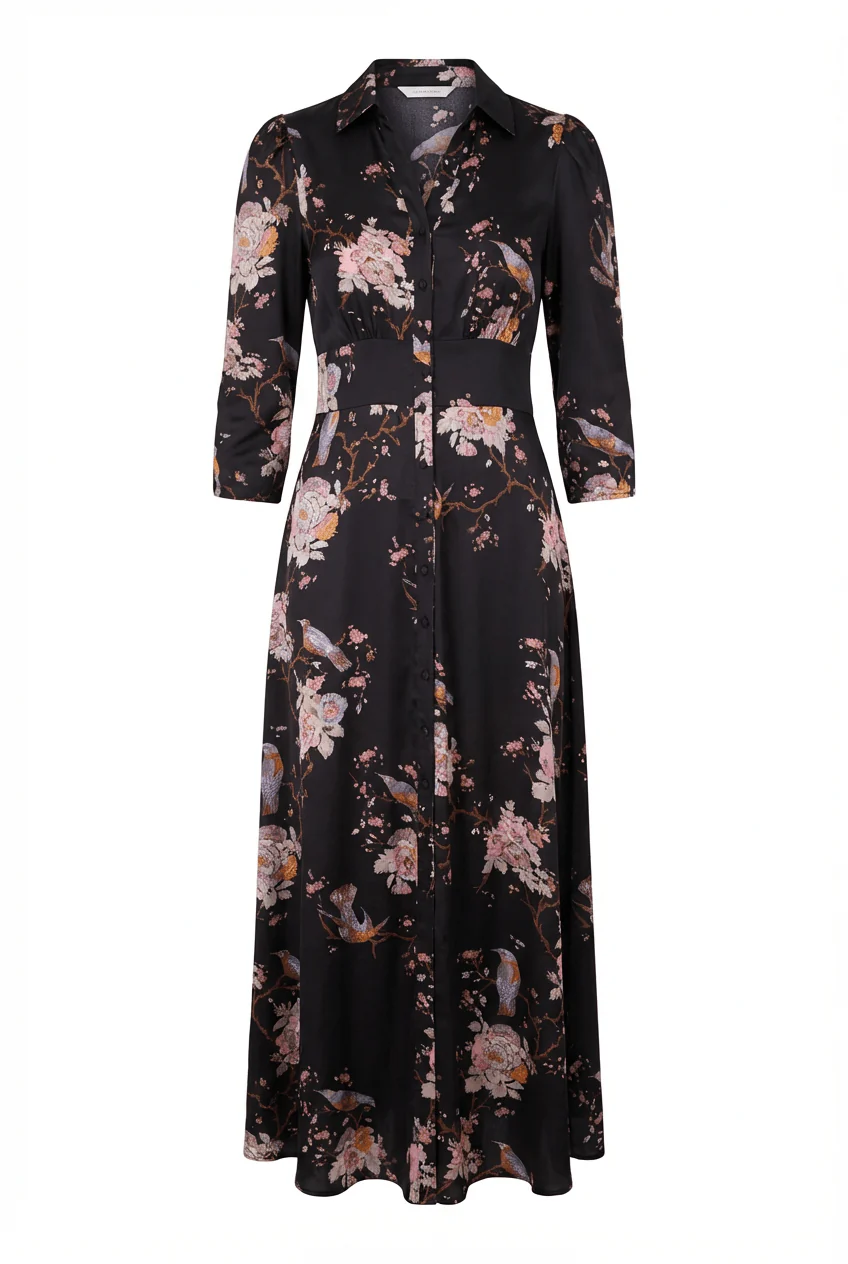 Satin Button-Down Dress Midnight Birds - Image 2