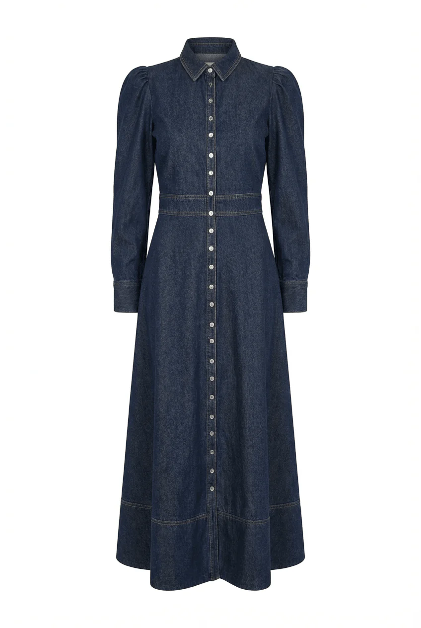 Denim Maxi Dress Dark Blue - Image 2