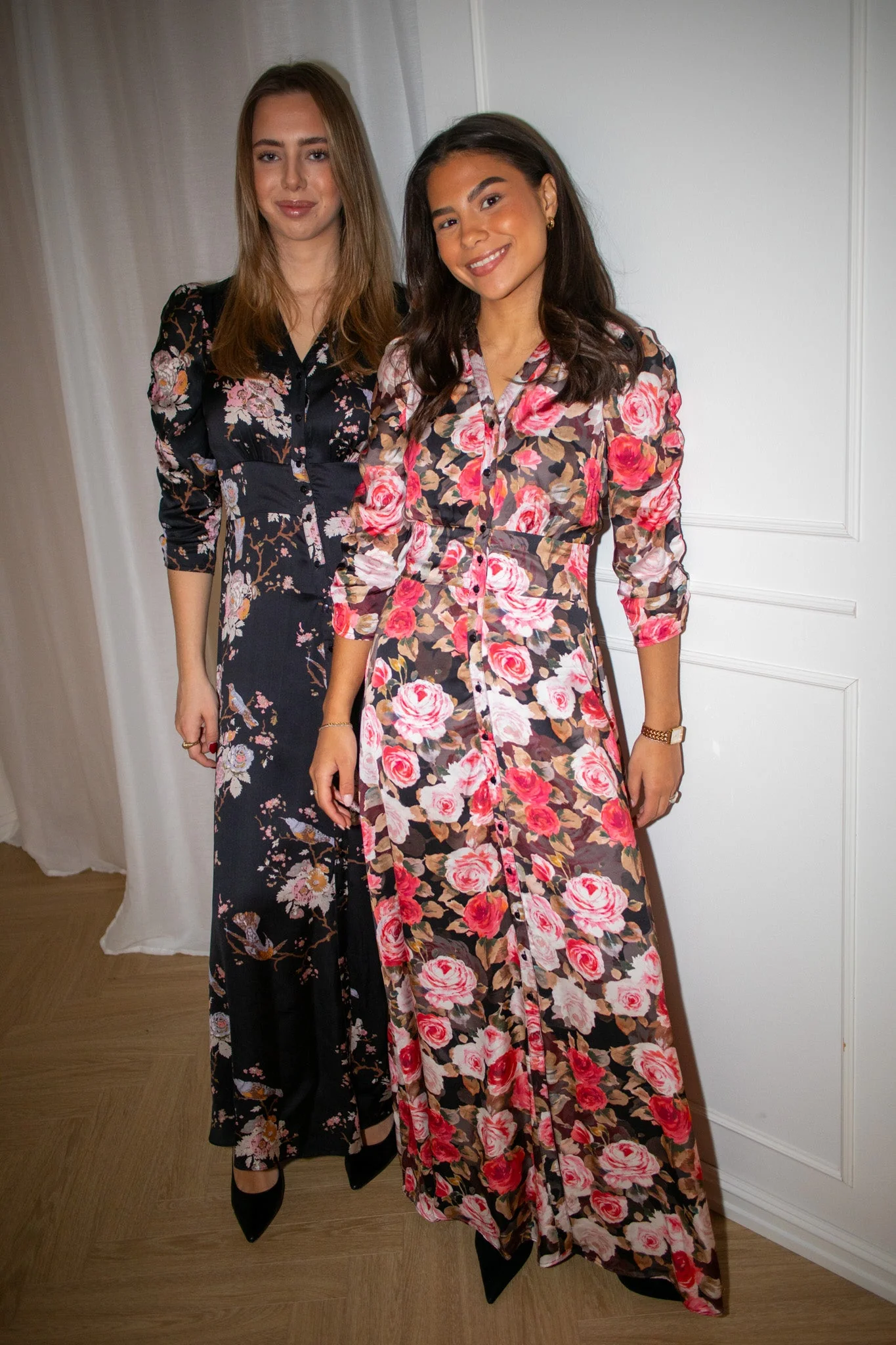 Satin Button-Down Dress Midnight Roses - Image 4