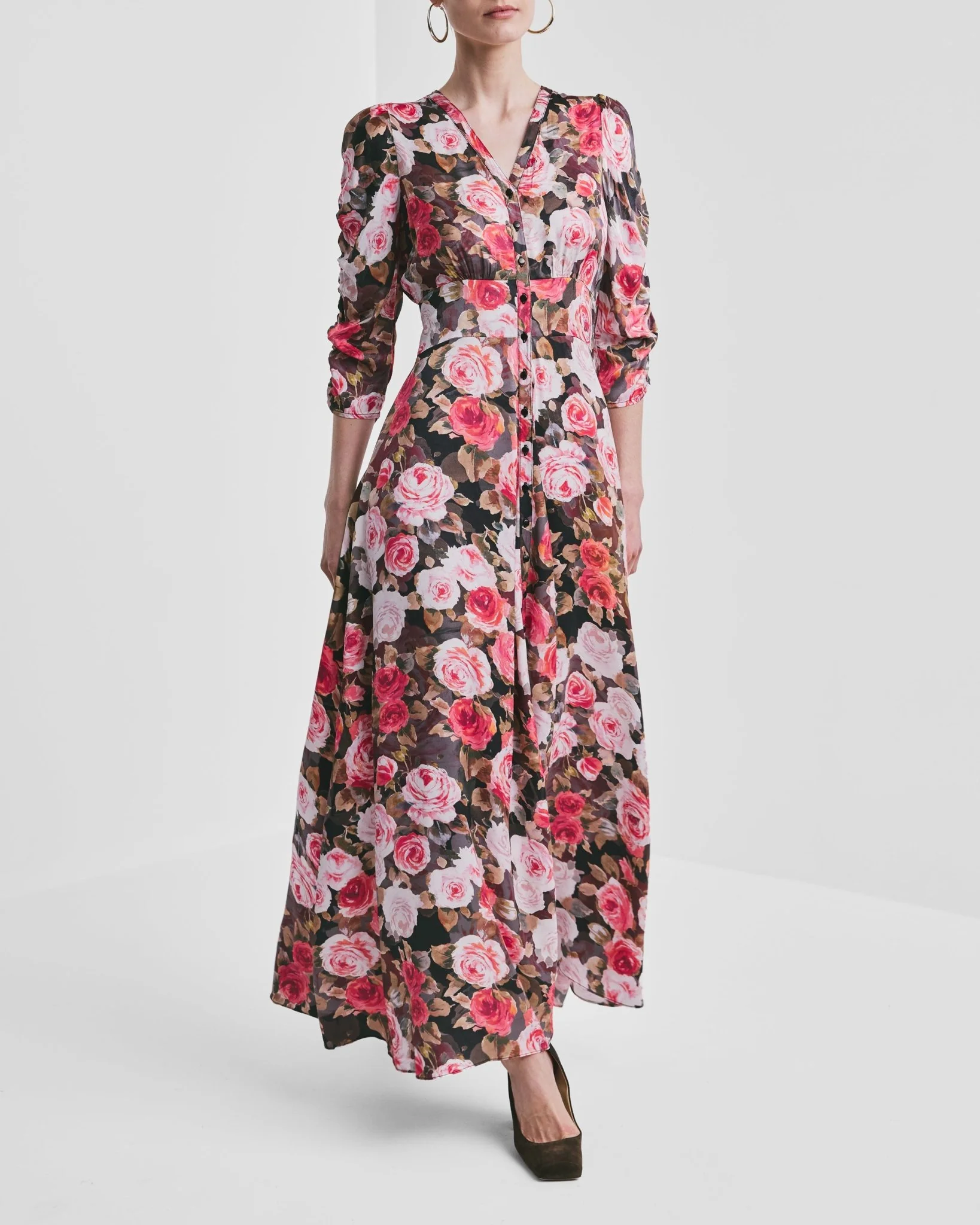 Satin Button-Down Dress Midnight Roses - Image 7
