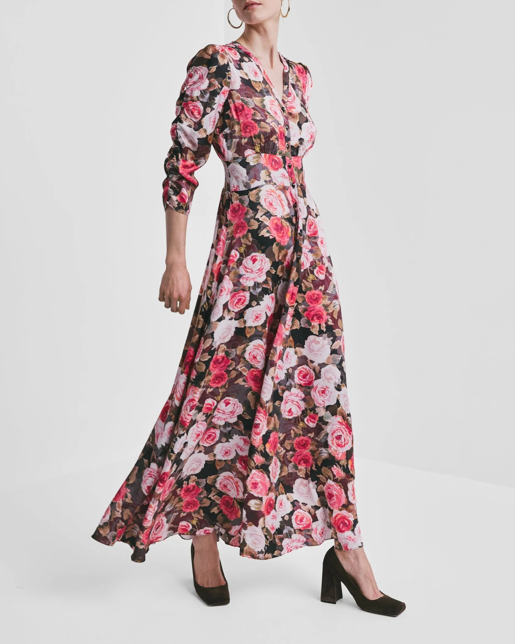 Satin Button-Down Dress Midnight Roses - Image 8