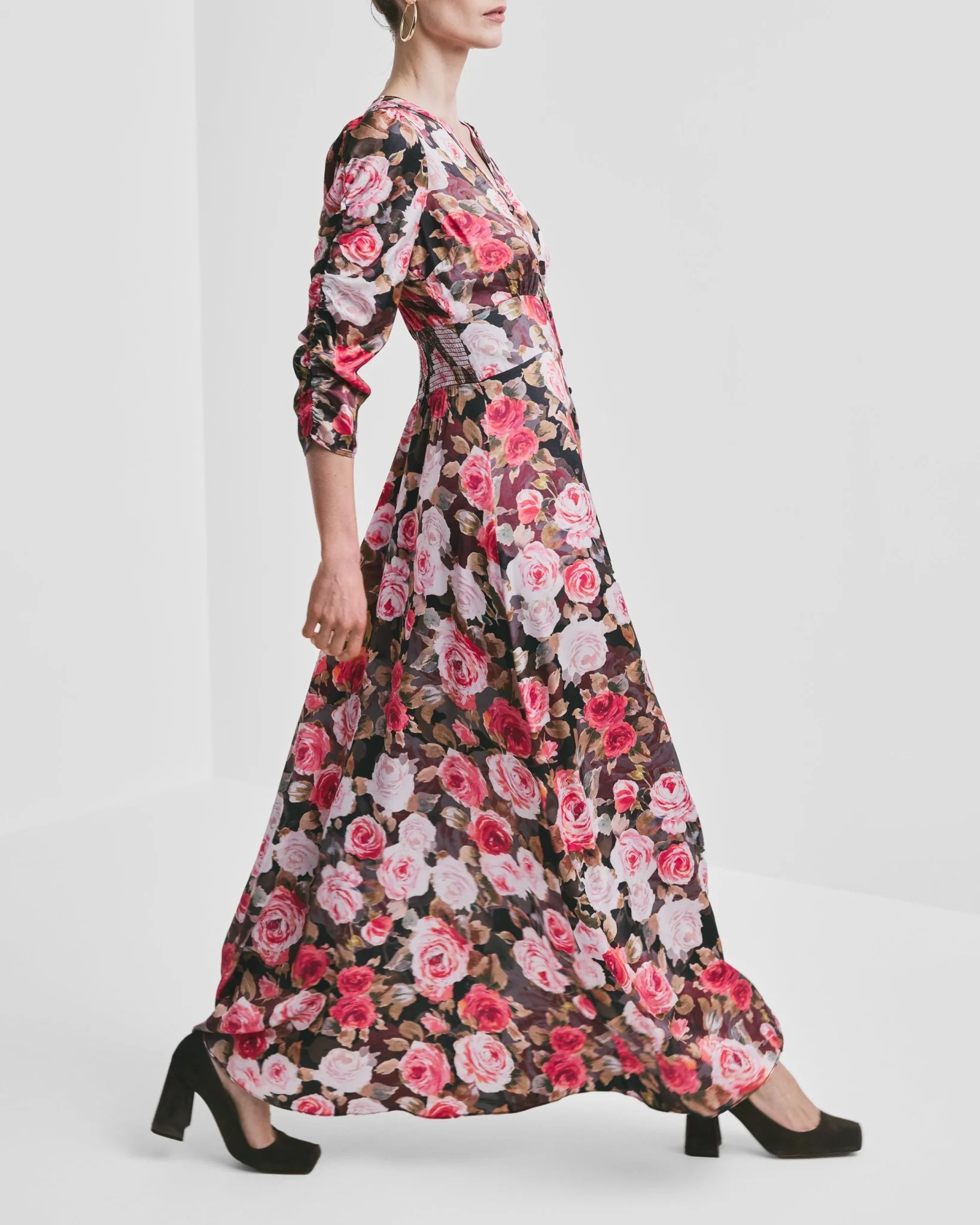 Satin Button-Down Dress Midnight Roses - Image 9