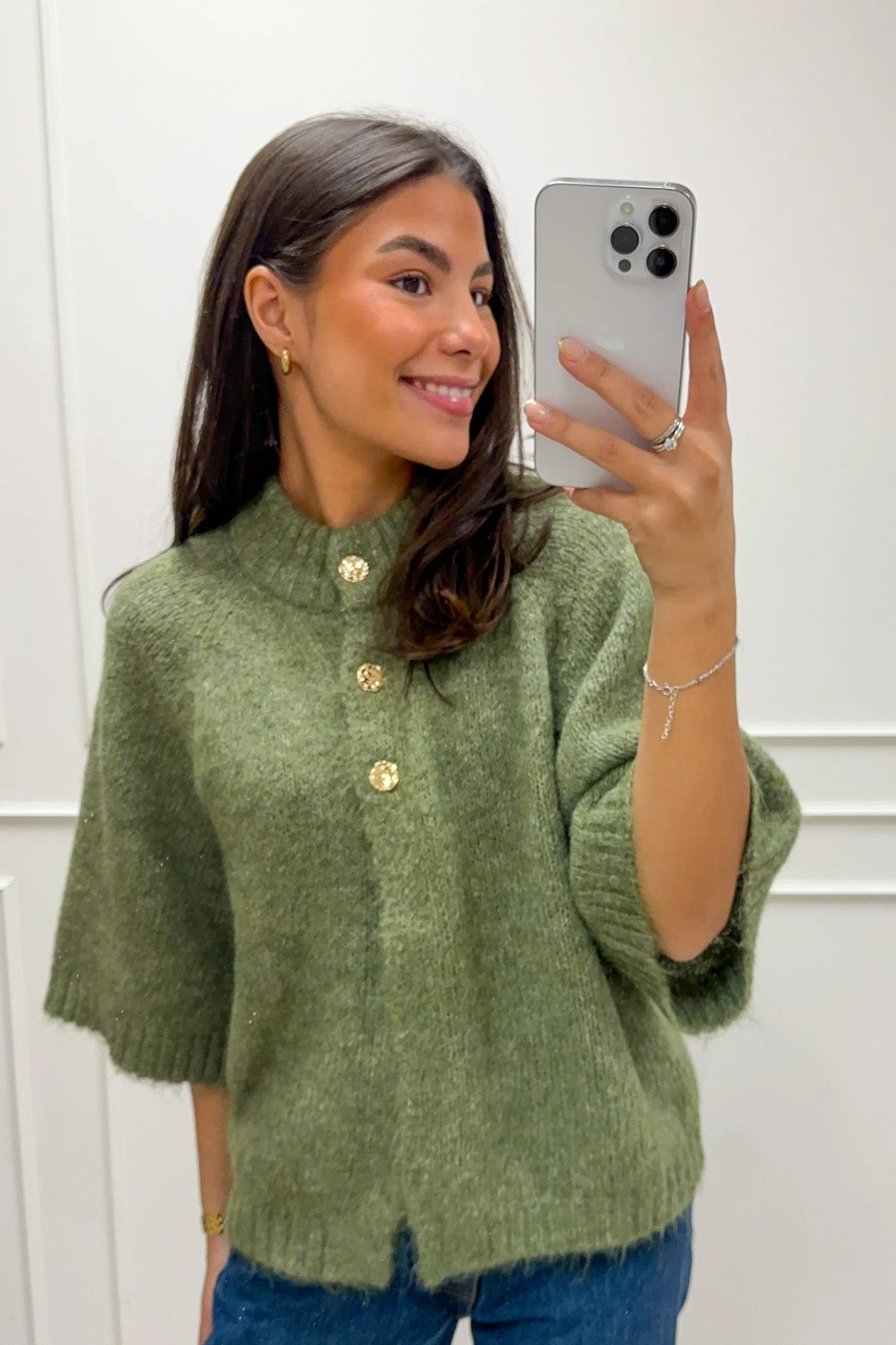 Benuta Fluffy Knit Cardigan Dusty Green - Image 2