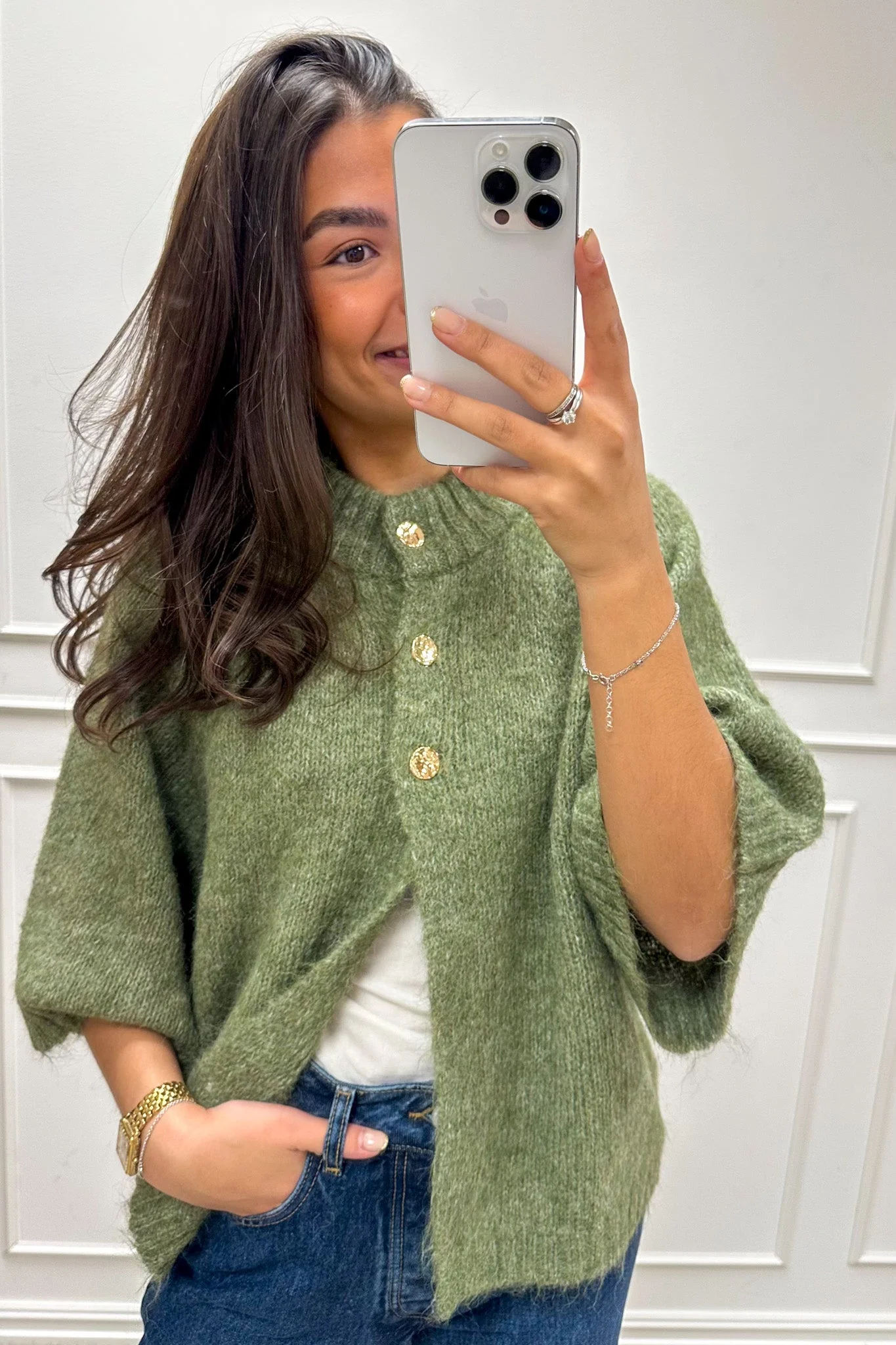 Benuta Fluffy Knit Cardigan Dusty Green - Image 3