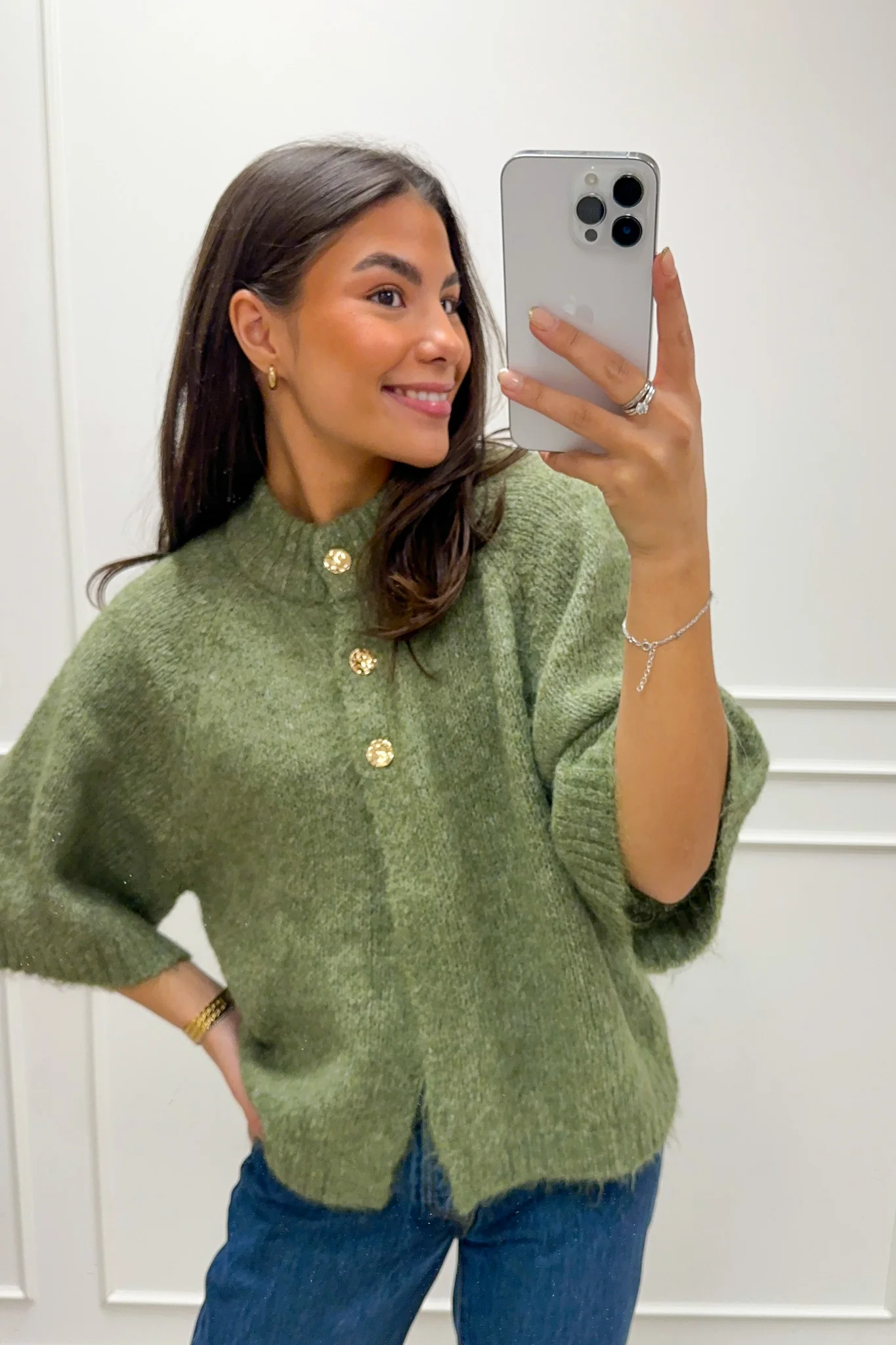 Benuta Fluffy Knit Cardigan Dusty Green - Image 4