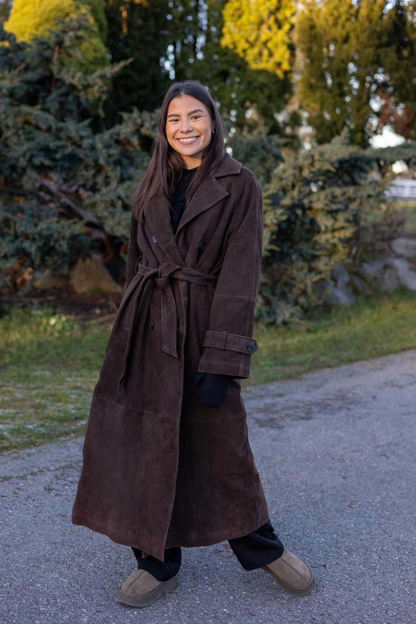 Lina Ls Suede Leather Trenchcoat Seal Brown