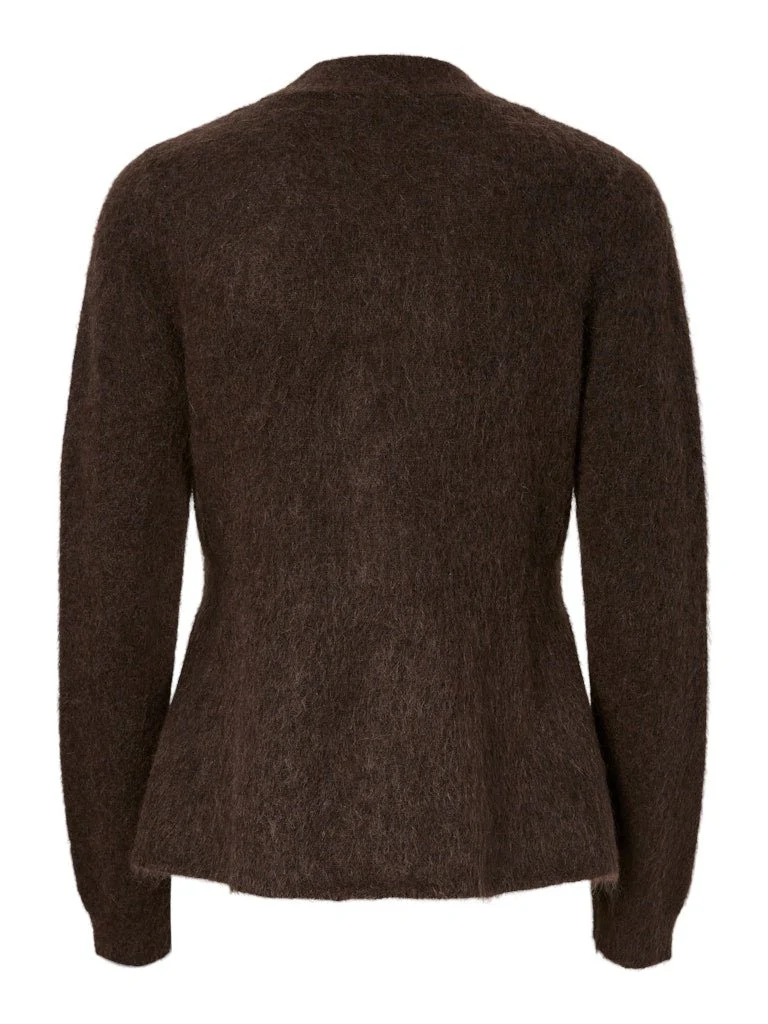 Limo Ls Mohair Blend Knit Cardigan Seal Brown - Image 4