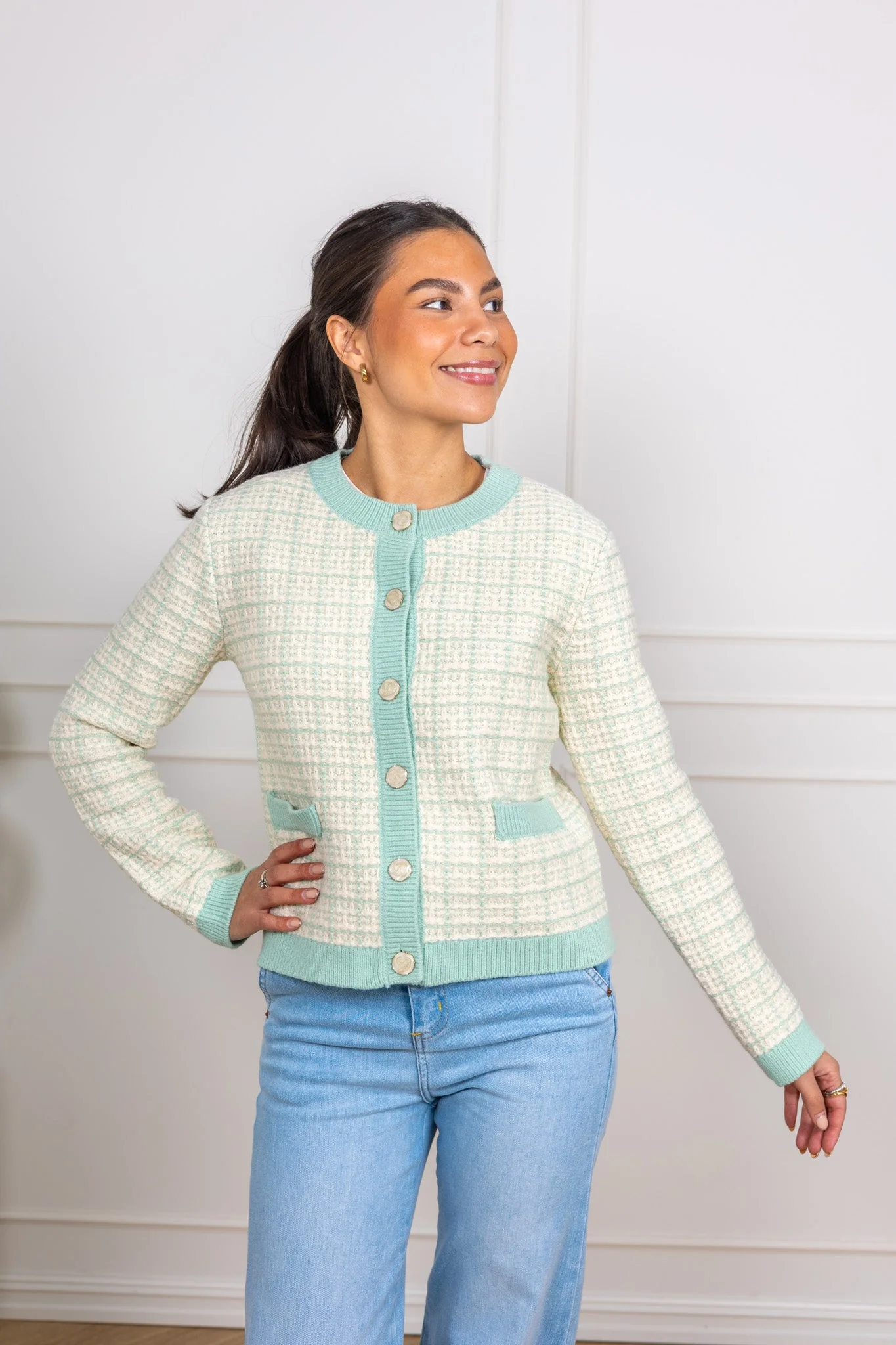 Livia Ls Short Knit Cardigan Lichen Birch - Image 3