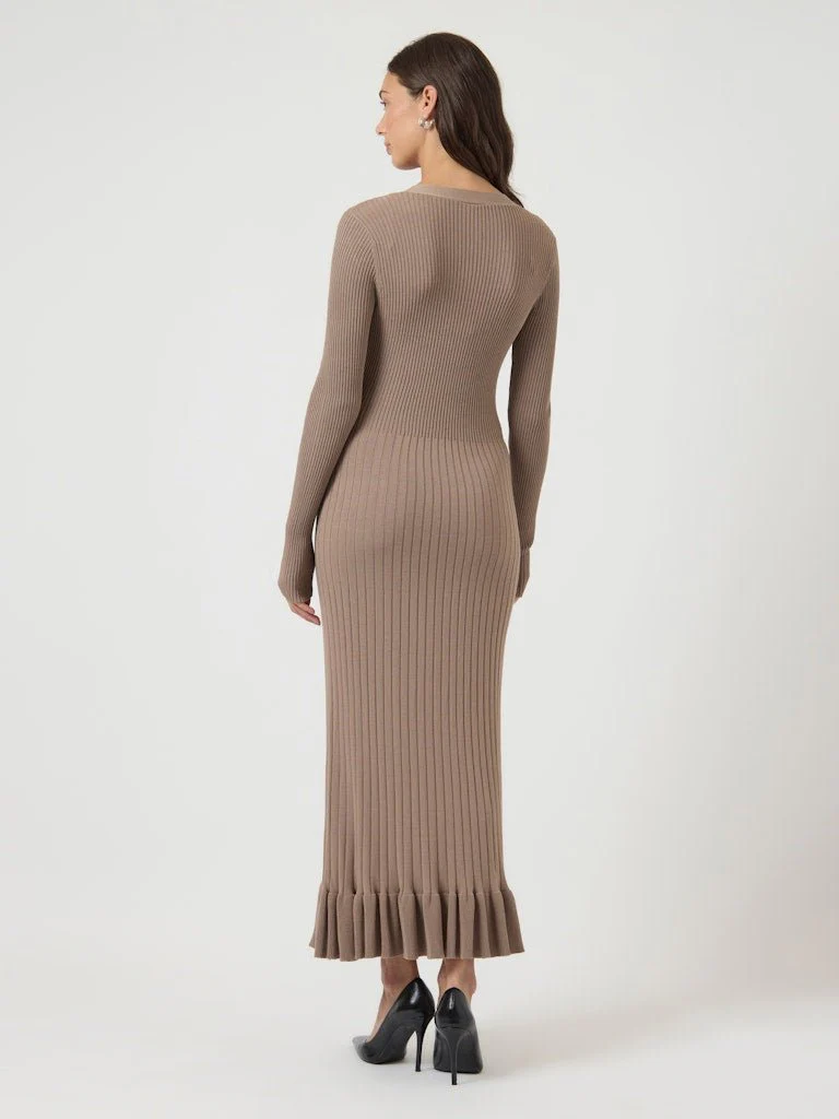Mikla Ls Long Knit Dress Taupe Gray - Image 11