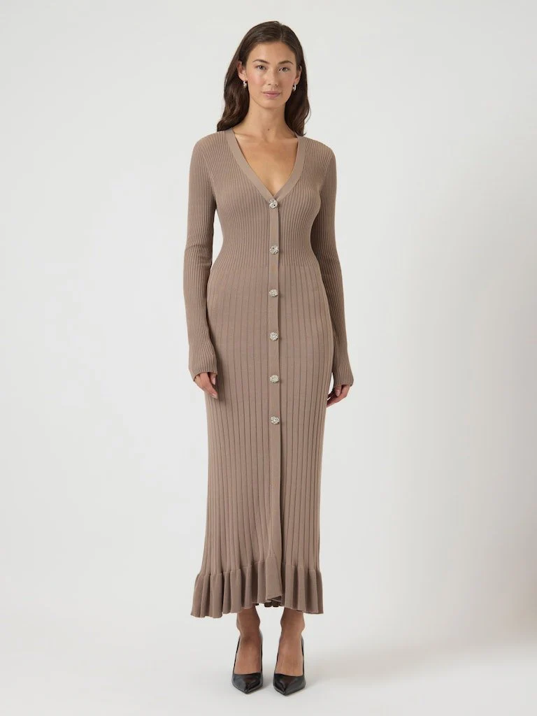 Mikla Ls Long Knit Dress Taupe Gray - Image 7