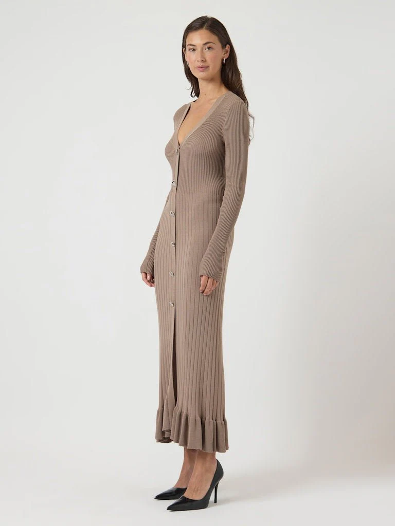 Mikla Ls Long Knit Dress Taupe Gray - Image 8