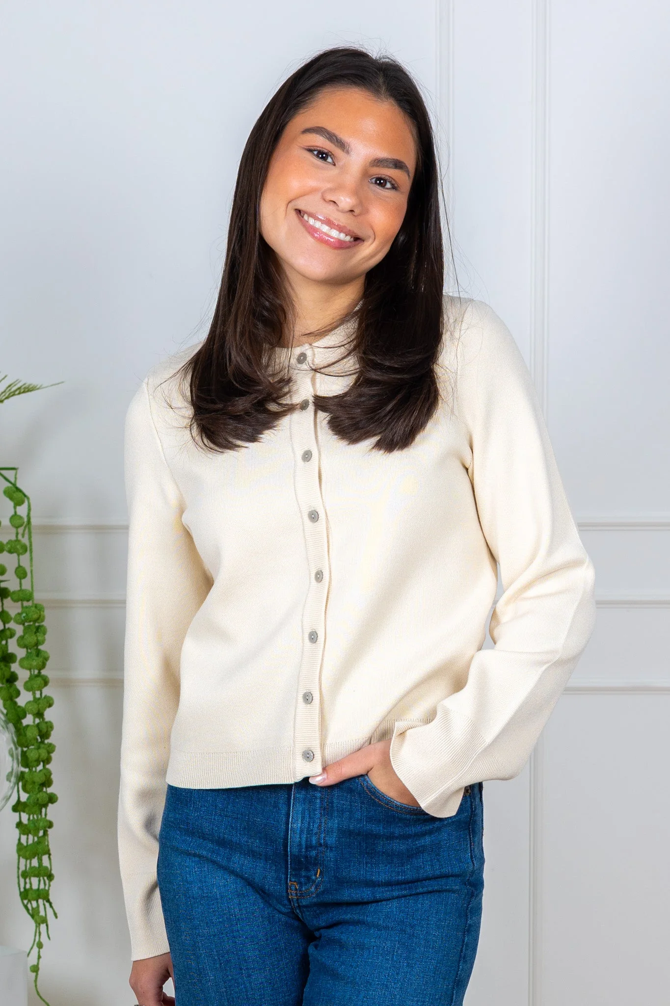 Elena Ls Knit Cardigan Birch - Image 3