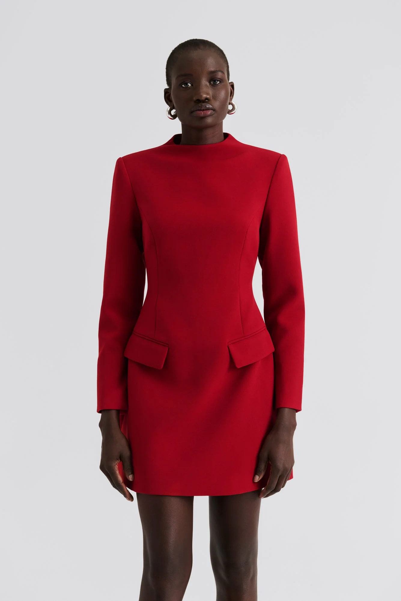 Leanna High Neck Mini Dress Deep Red - Image 4
