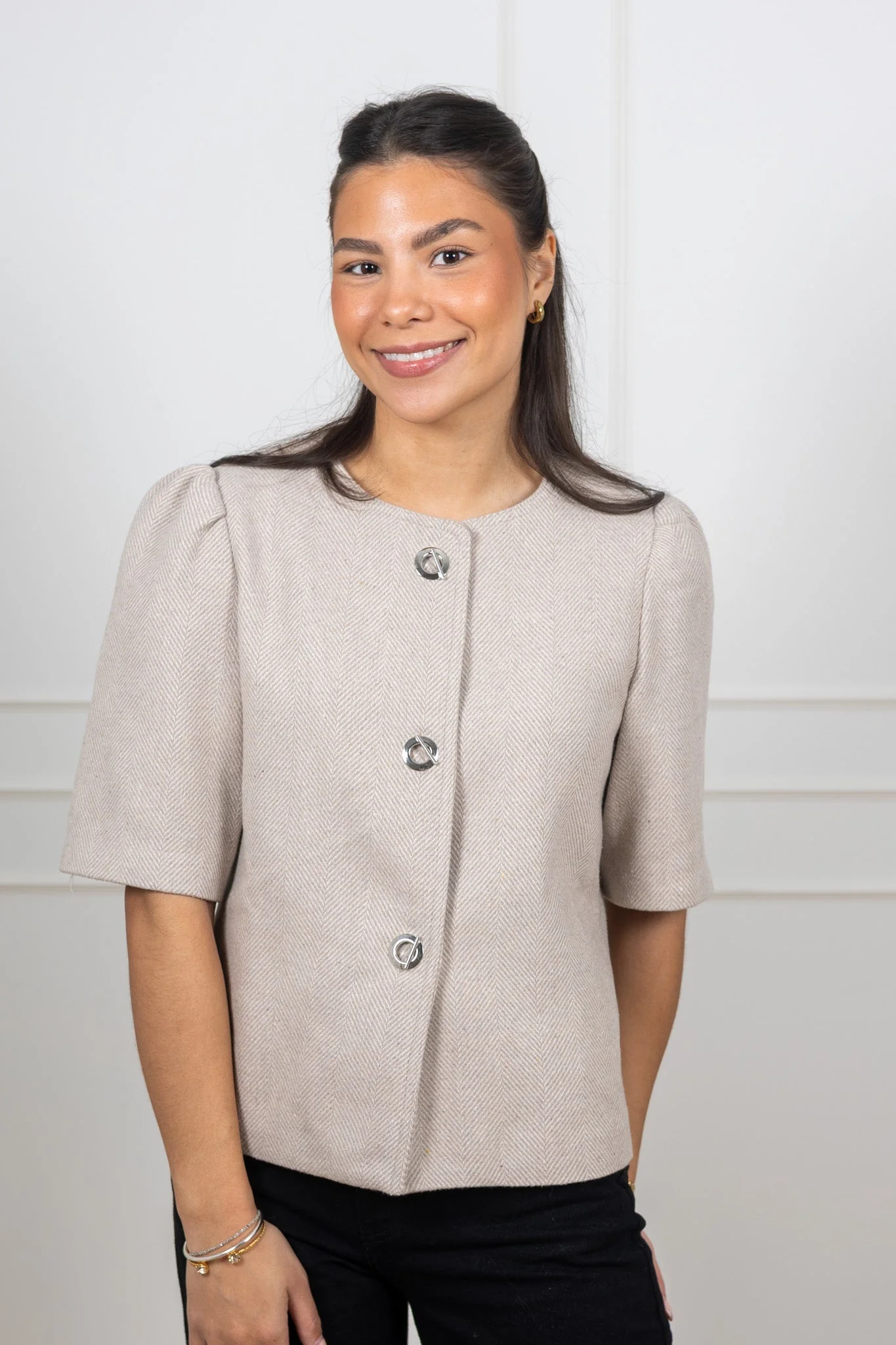 Xanthe Light Herringbone Blazer Sand - Image 3
