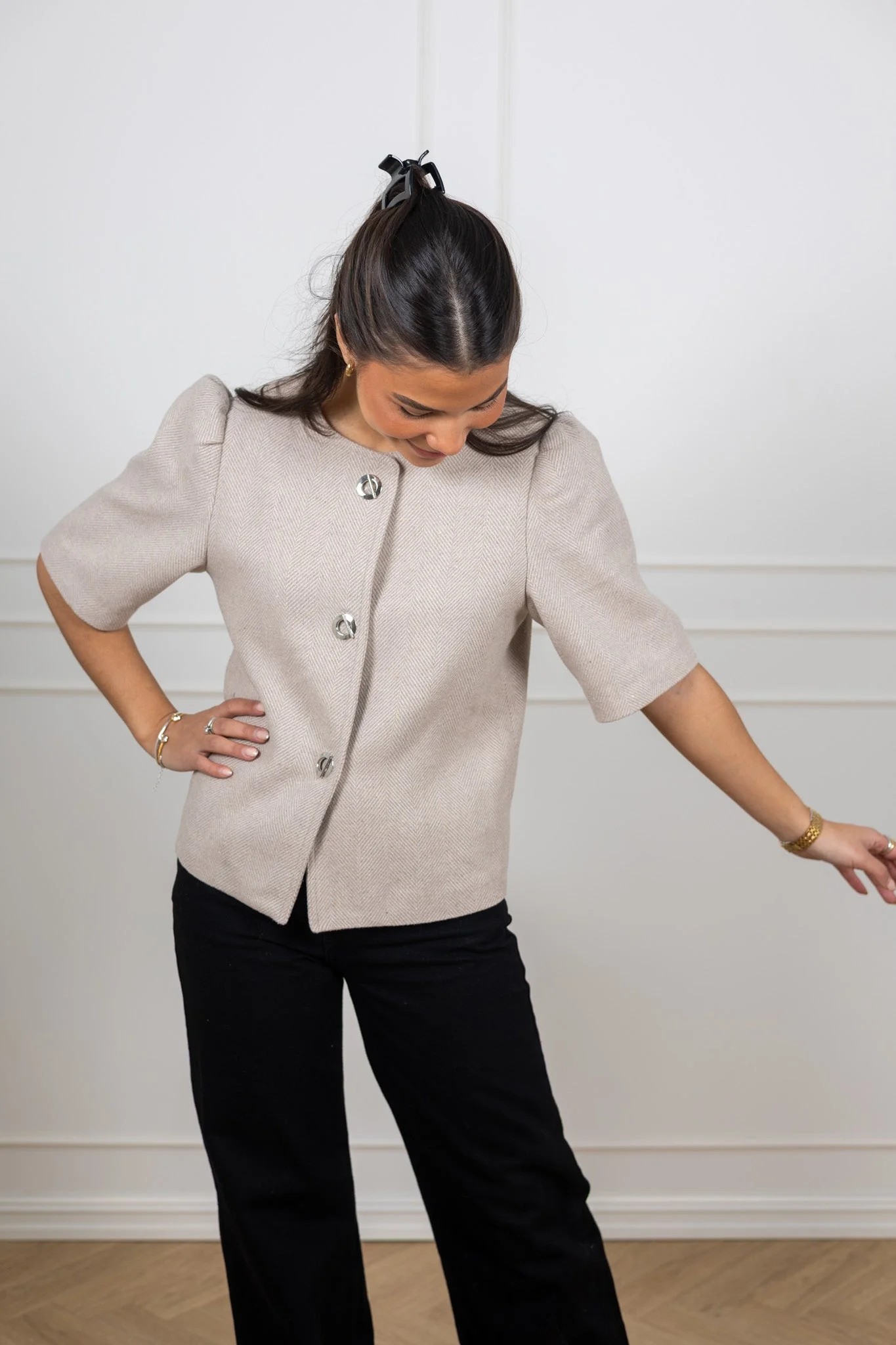 Xanthe Light Herringbone Blazer Sand - Image 4
