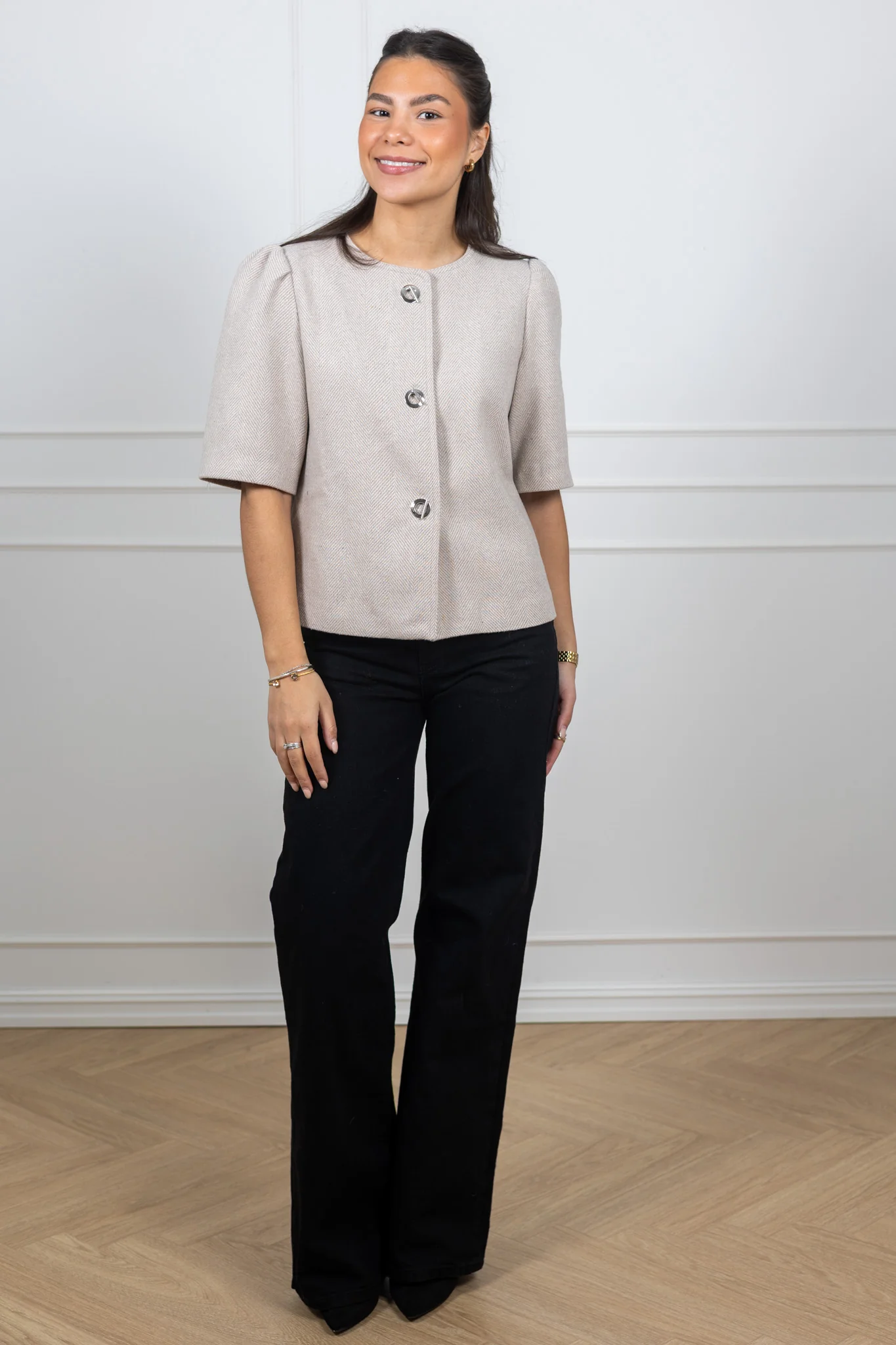 Xanthe Light Herringbone Blazer Sand - Image 5