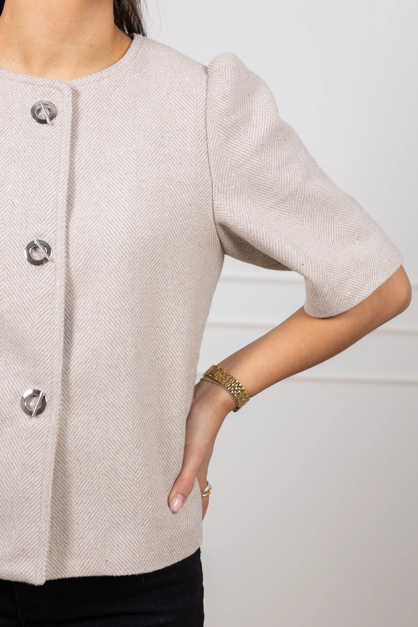 Xanthe Light Herringbone Blazer Sand - Image 8