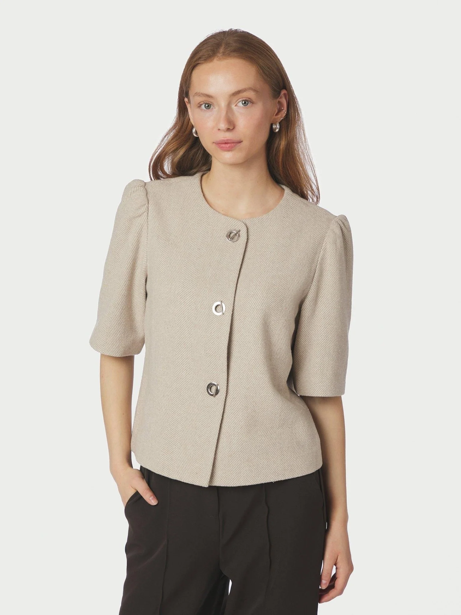 Xanthe Light Herringbone Blazer Sand - Image 9