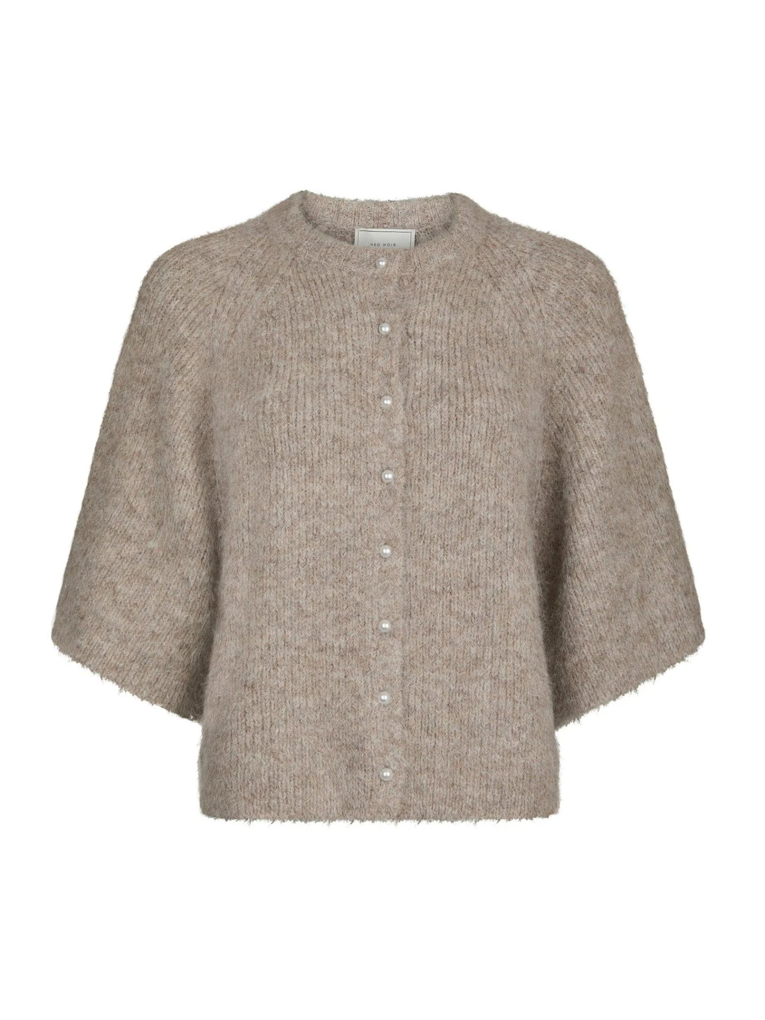 Amaya Fluffy Knit Cardigan Beige Melange - Image 2