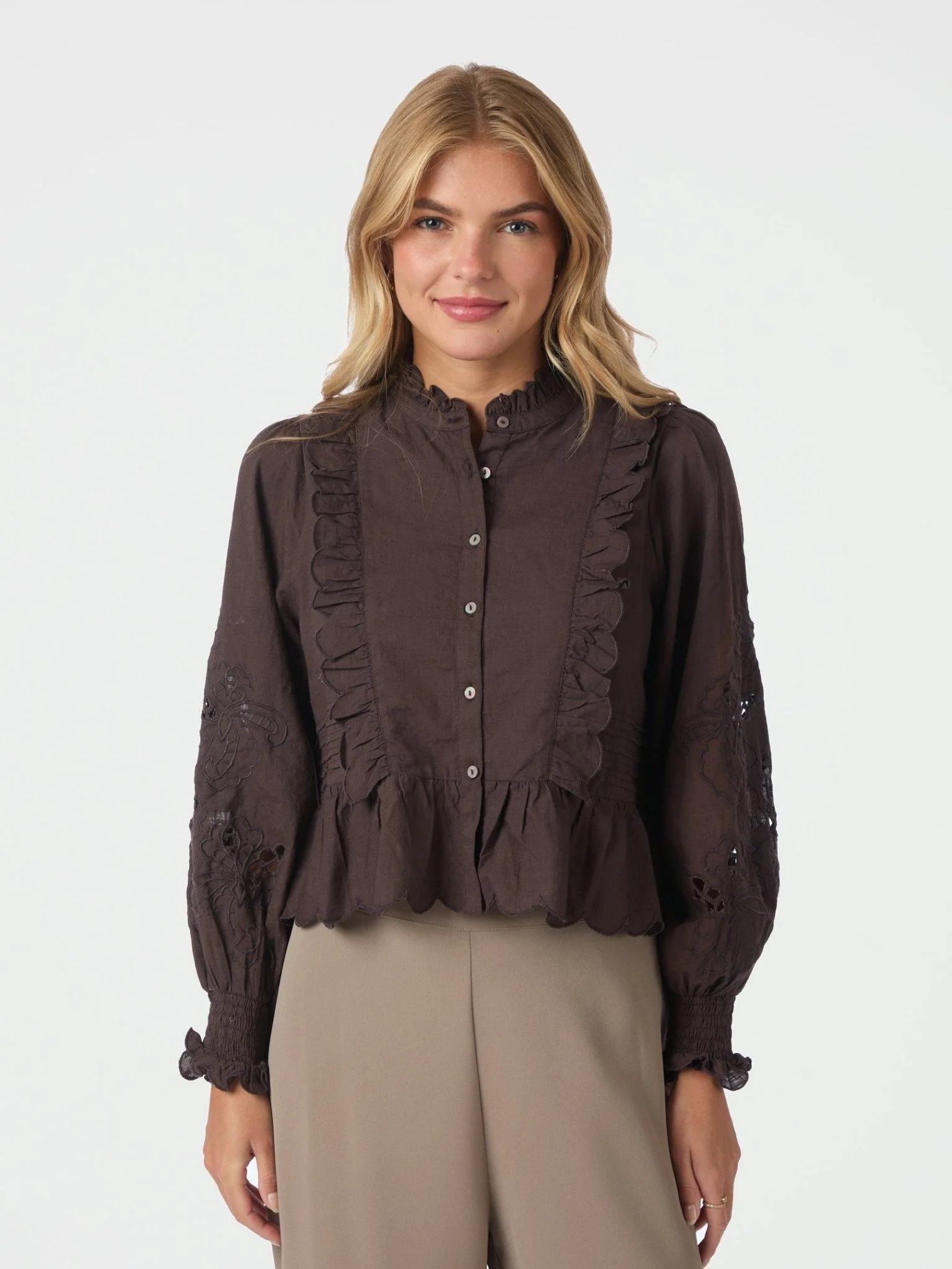 Petrine Embroidery Blouse Dark Brown - Image 10