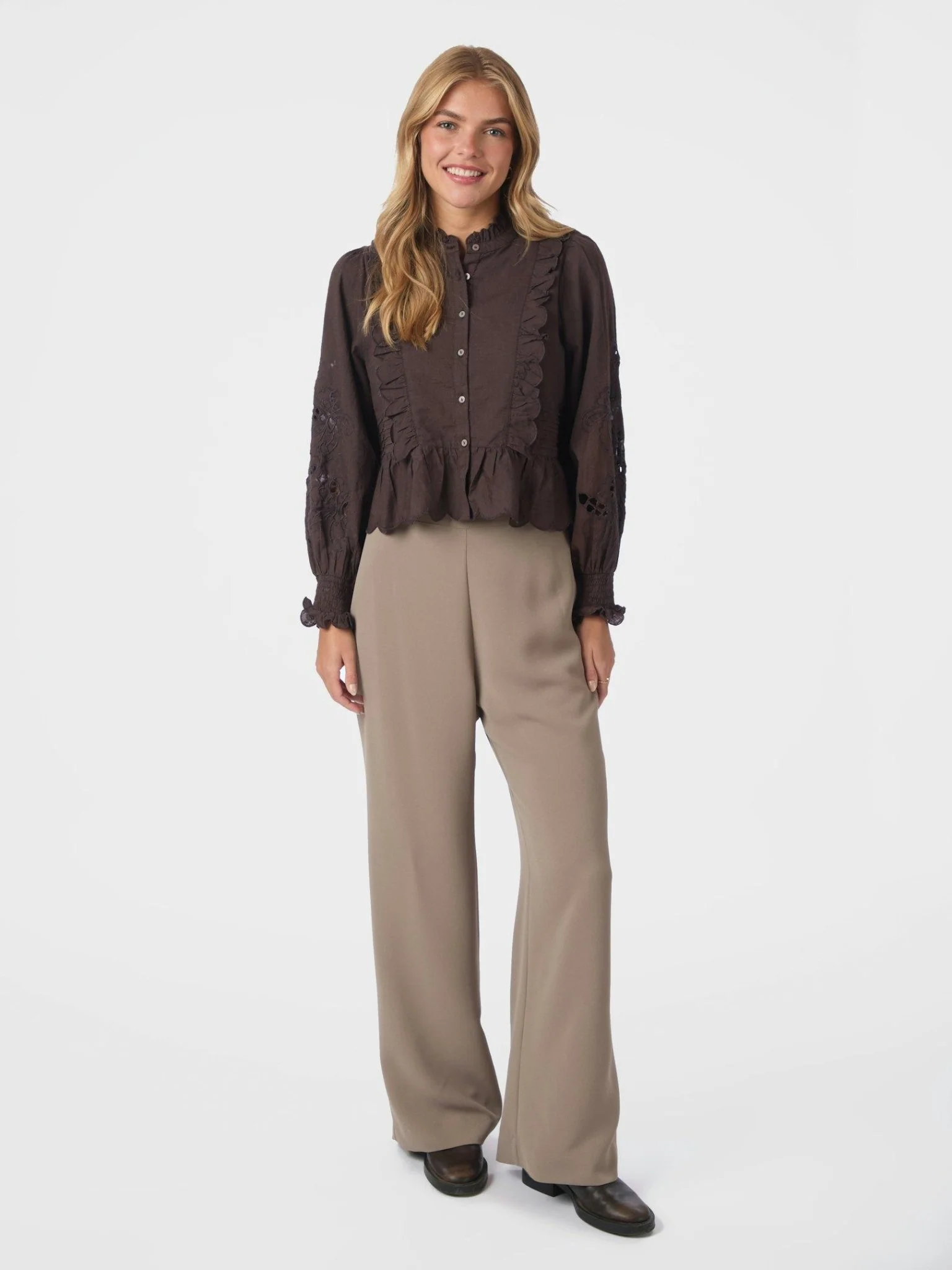 Petrine Embroidery Blouse Dark Brown - Image 11