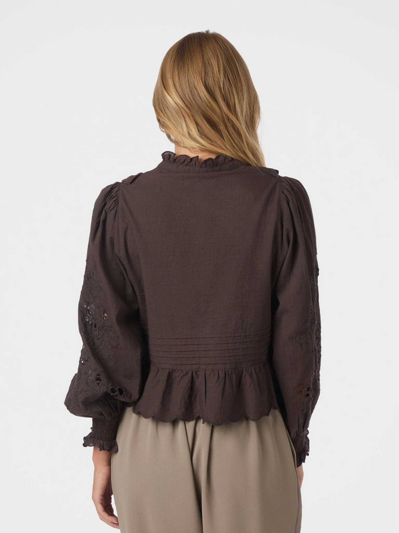 Petrine Embroidery Blouse Dark Brown - Image 12