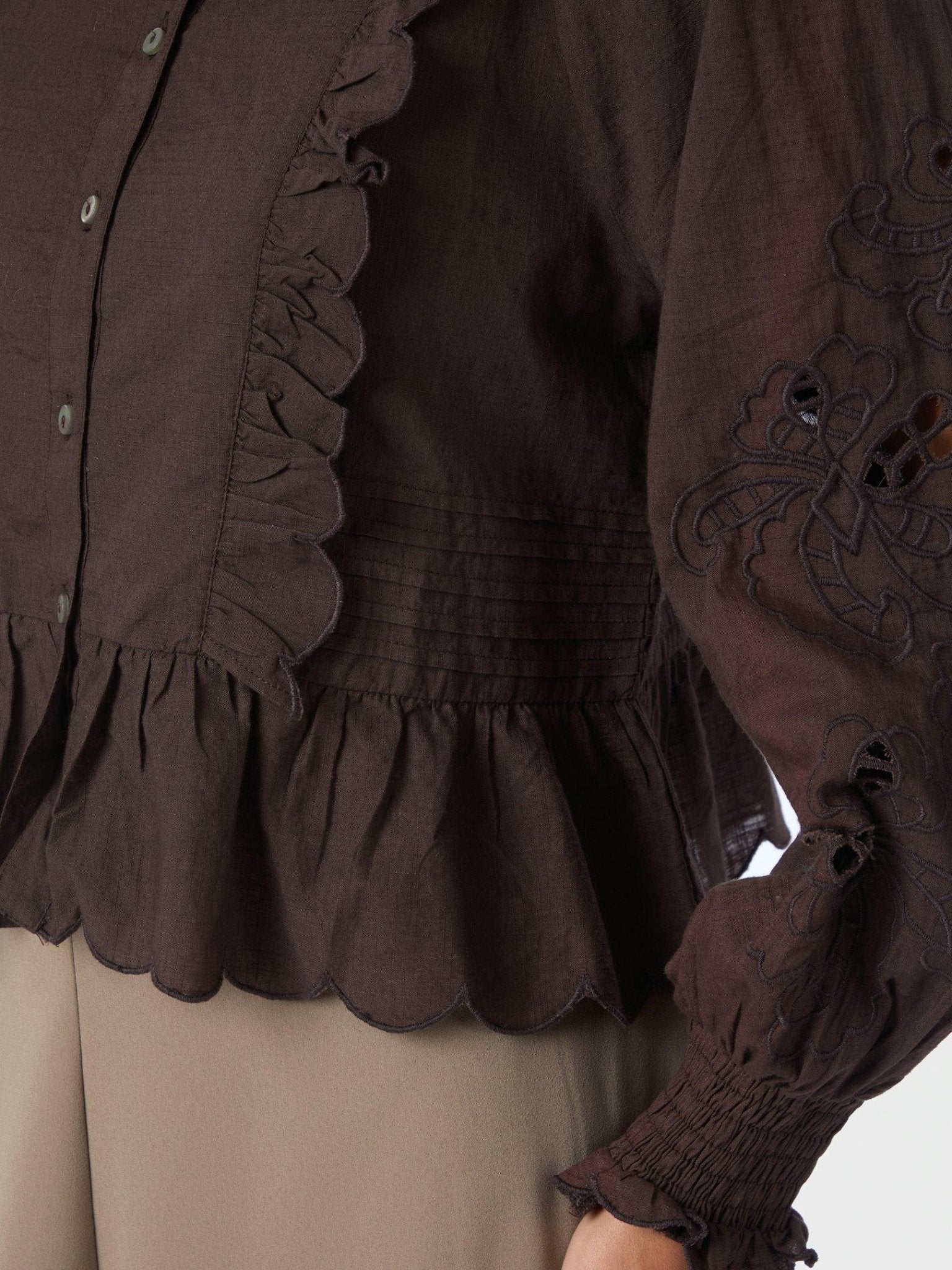 Petrine Embroidery Blouse Dark Brown - Image 14