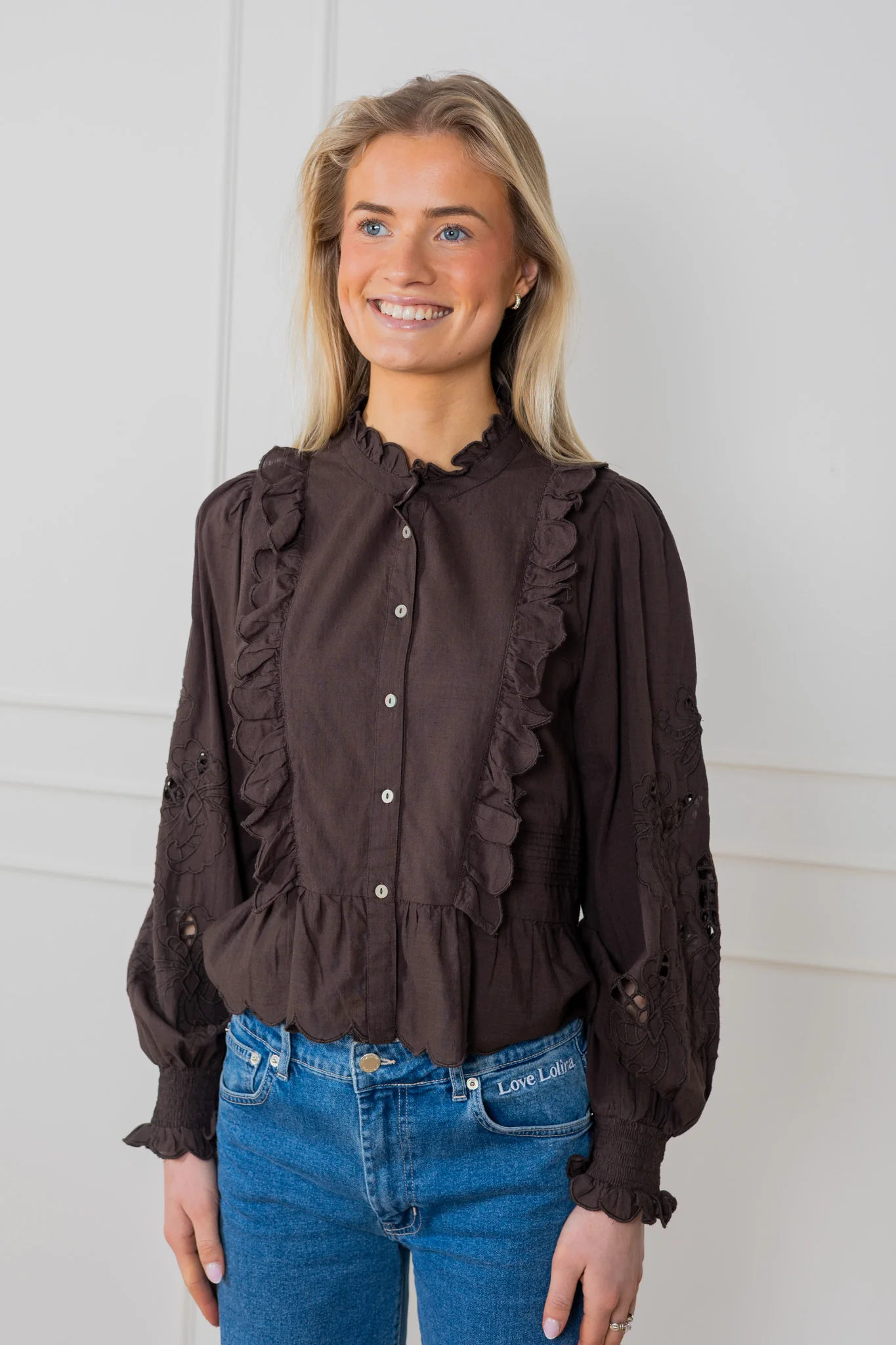 Petrine Embroidery Blouse Dark Brown - Image 7
