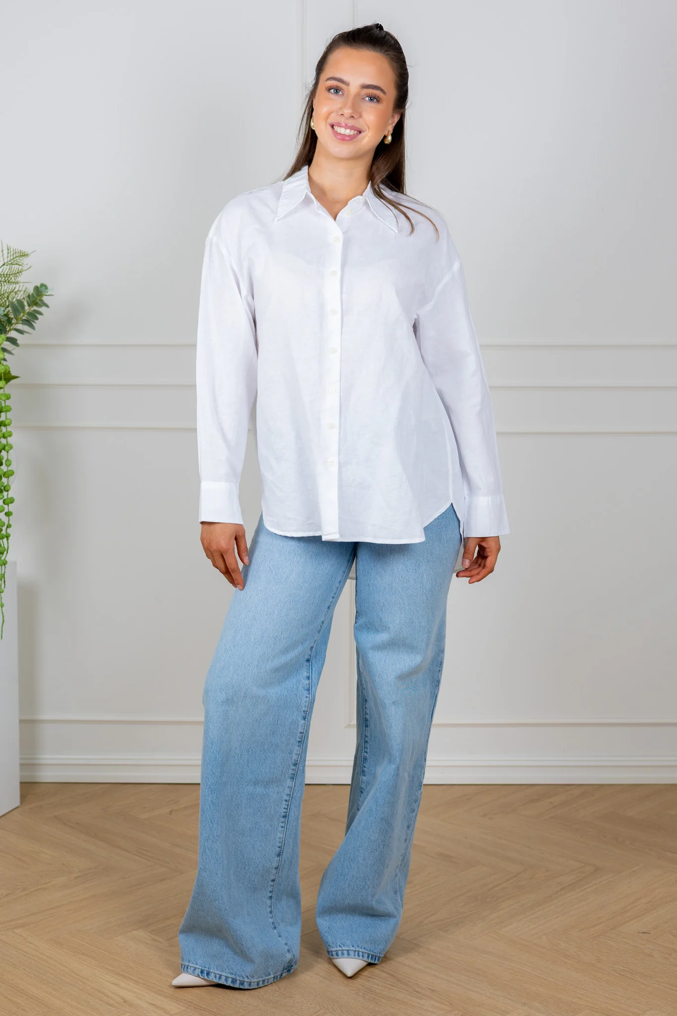 Cleo Oversize Linen Blend Shirt Bright White - Image 2
