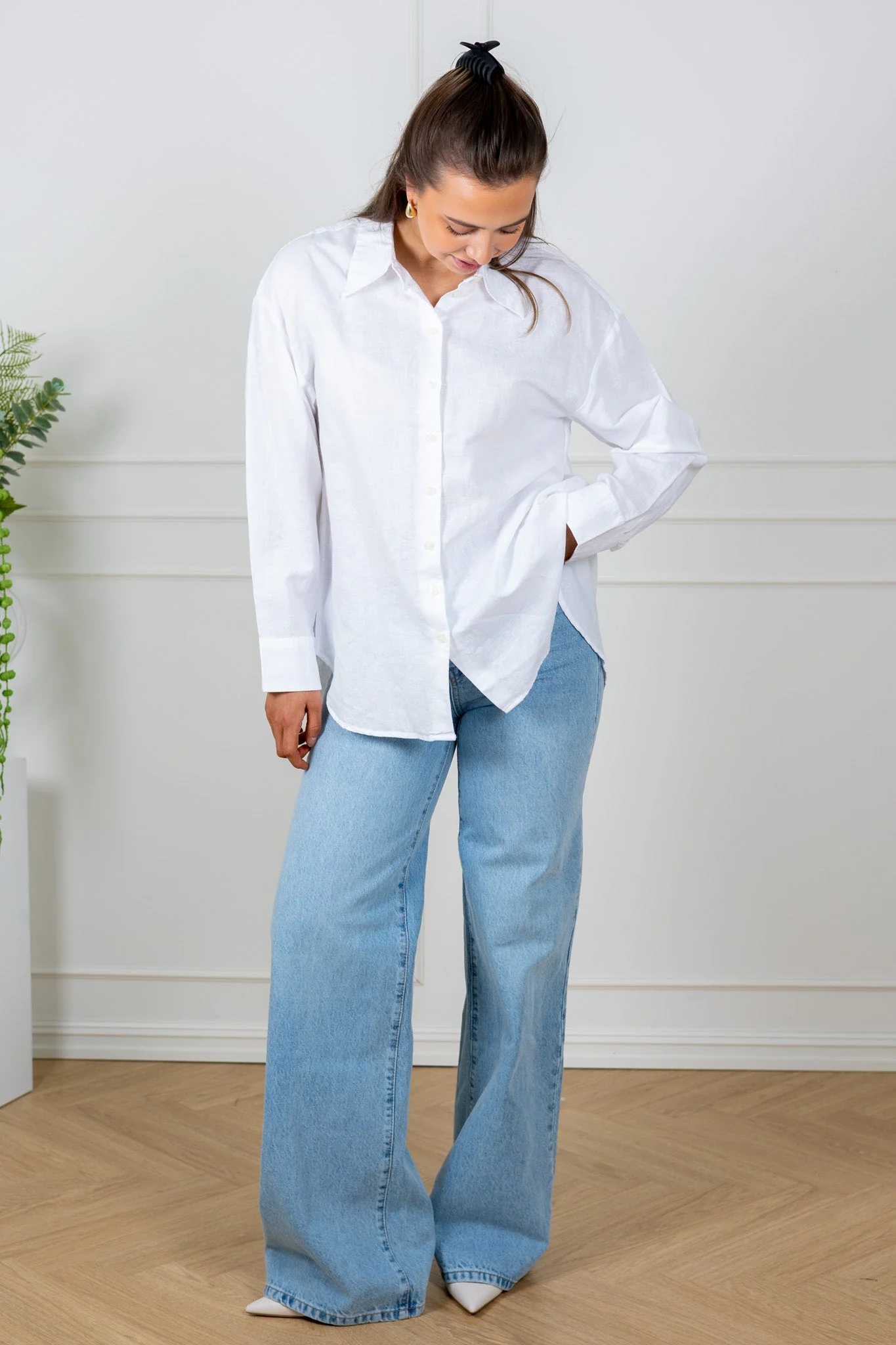 Cleo Oversize Linen Blend Shirt Bright White - Image 4