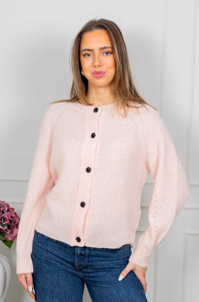 Lulu Ls Knit Short Cardigan Pale Dogwood Melange