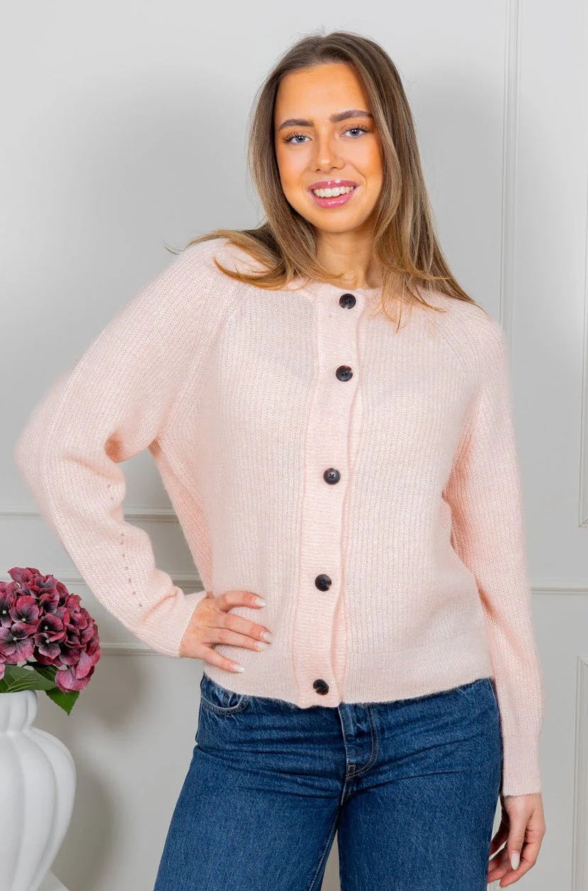 Lulu Ls Knit Short Cardigan Pale Dogwood Melange - Image 3
