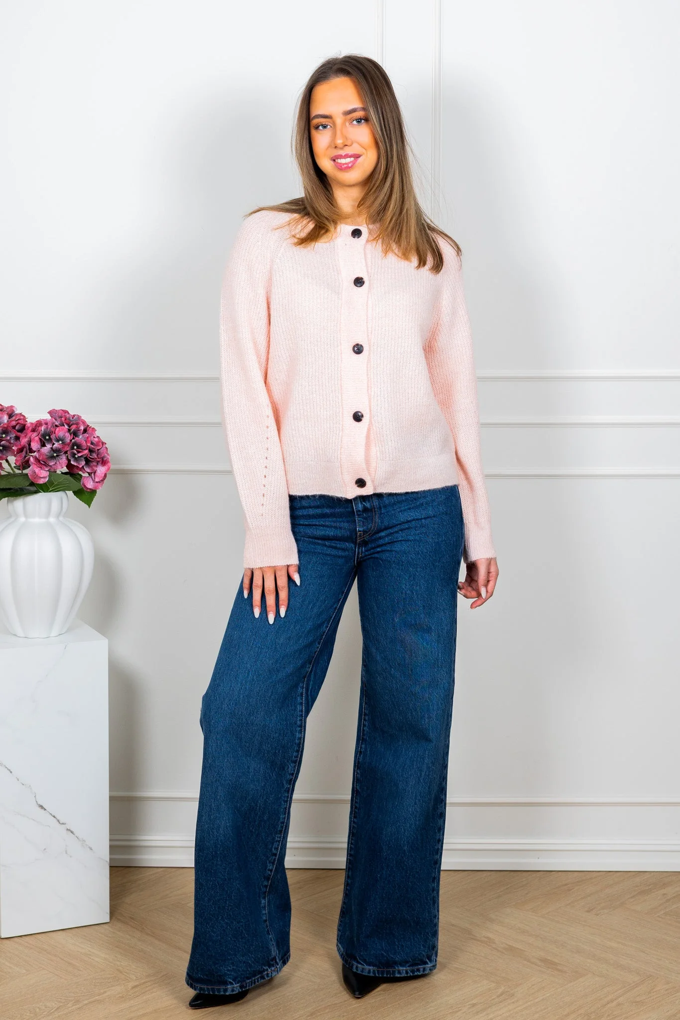 Lulu Ls Knit Short Cardigan Pale Dogwood Melange - Image 4
