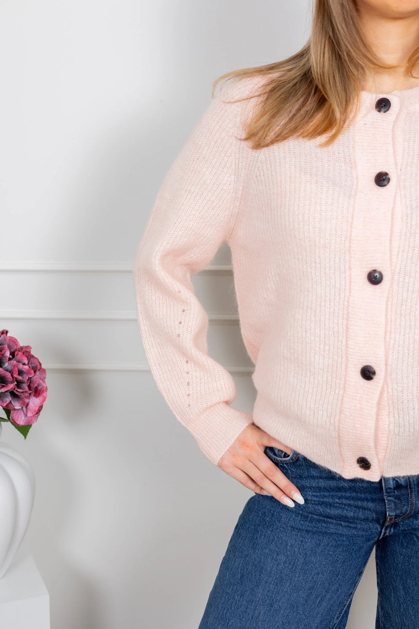 Lulu Ls Knit Short Cardigan Pale Dogwood Melange - Image 5