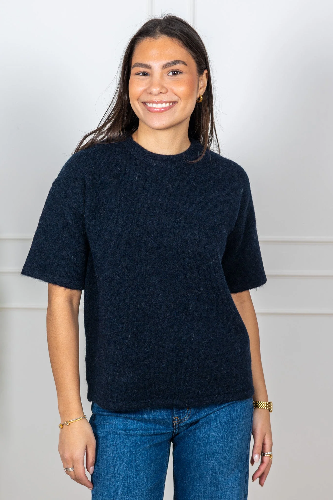 Lulu 2/4 Knit O-Neck Dark Sapphire Melange