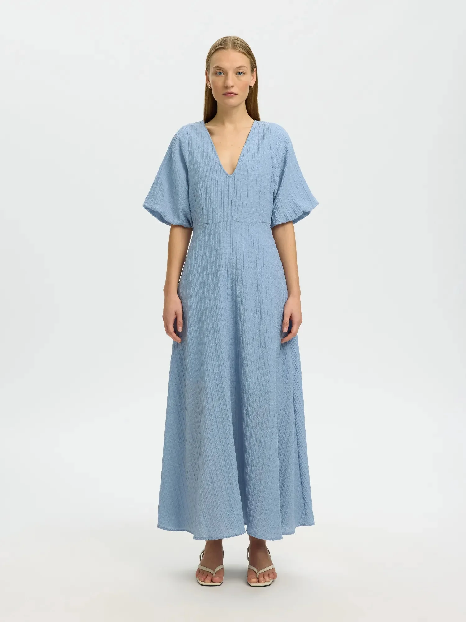 Maddie Ss Closed Back Midi Dress Dusty Blue - Image 12