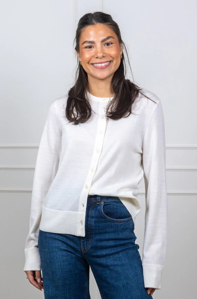 Thea Ls Knit Merino Cardigan Egret - Image 3