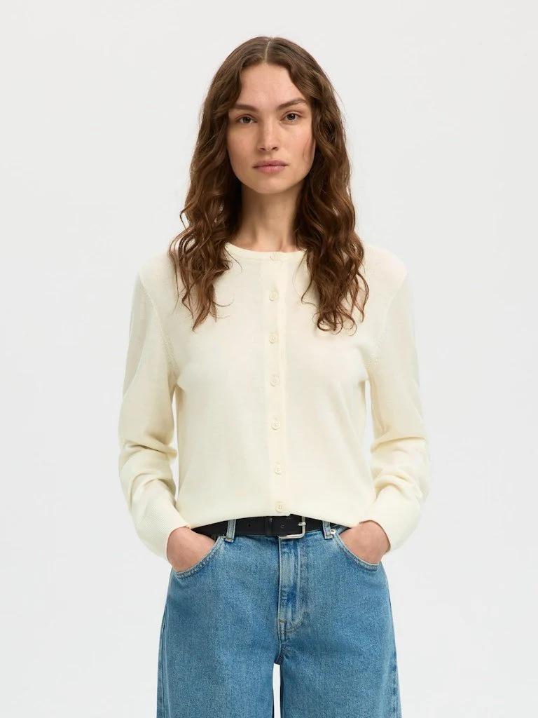 Thea Ls Knit Merino Cardigan Egret - Image 9
