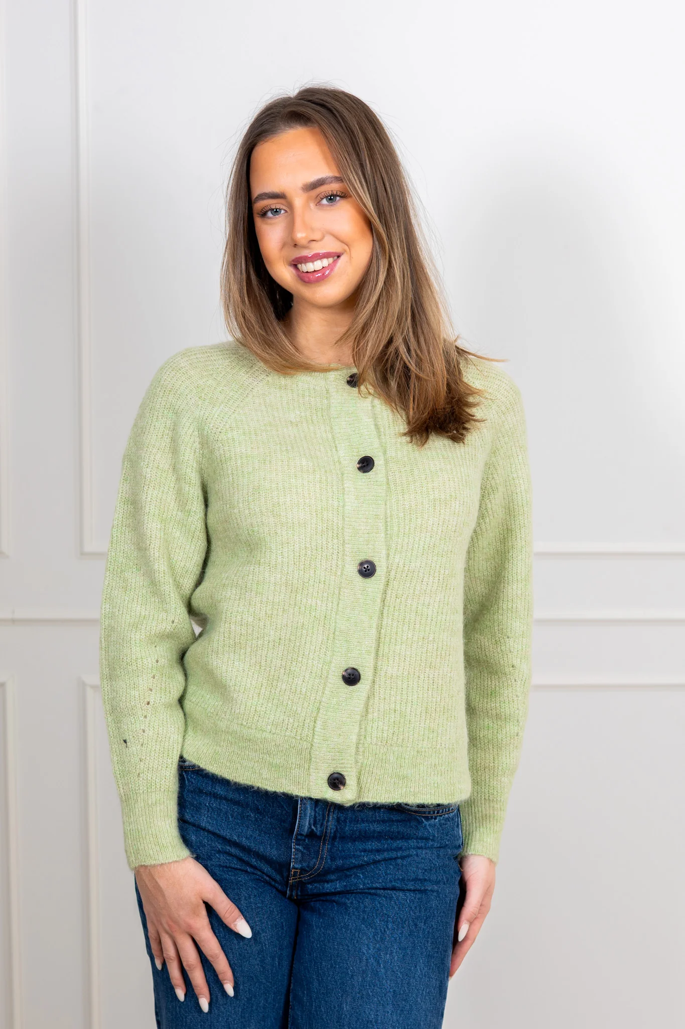 Lulu Ls Knit Short Cardigan Lint Melange - Image 3