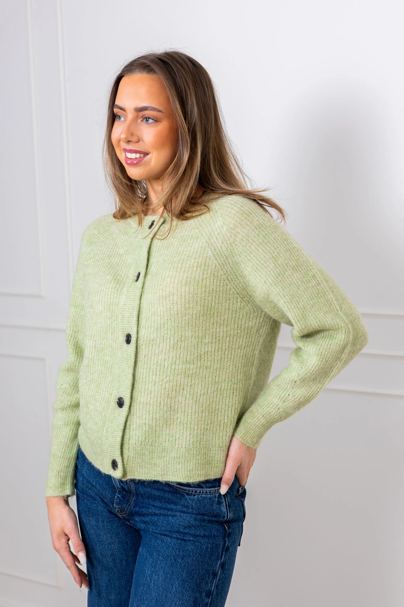 Lulu Ls Knit Short Cardigan Lint Melange - Image 5