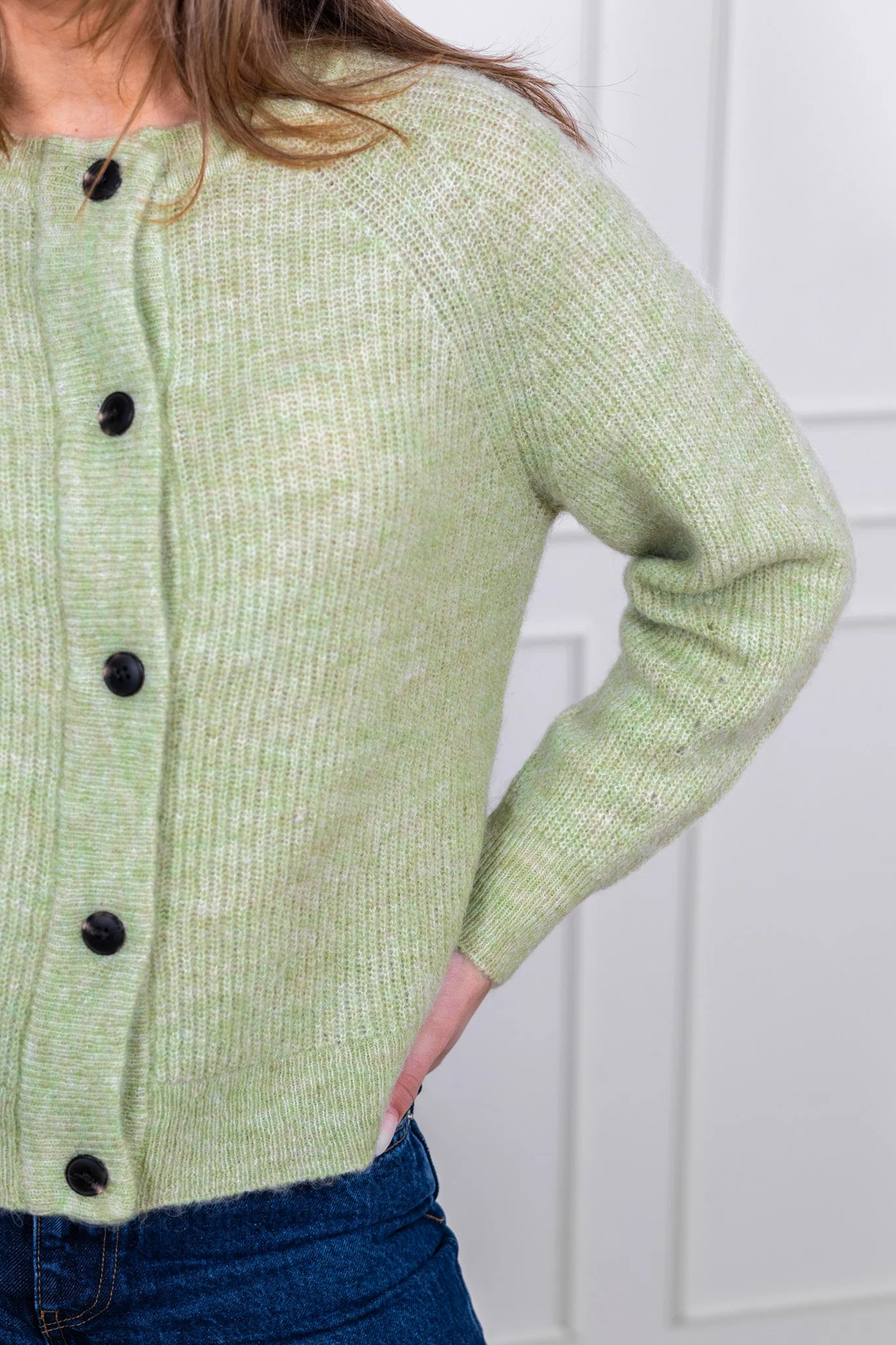 Lulu Ls Knit Short Cardigan Lint Melange - Image 6