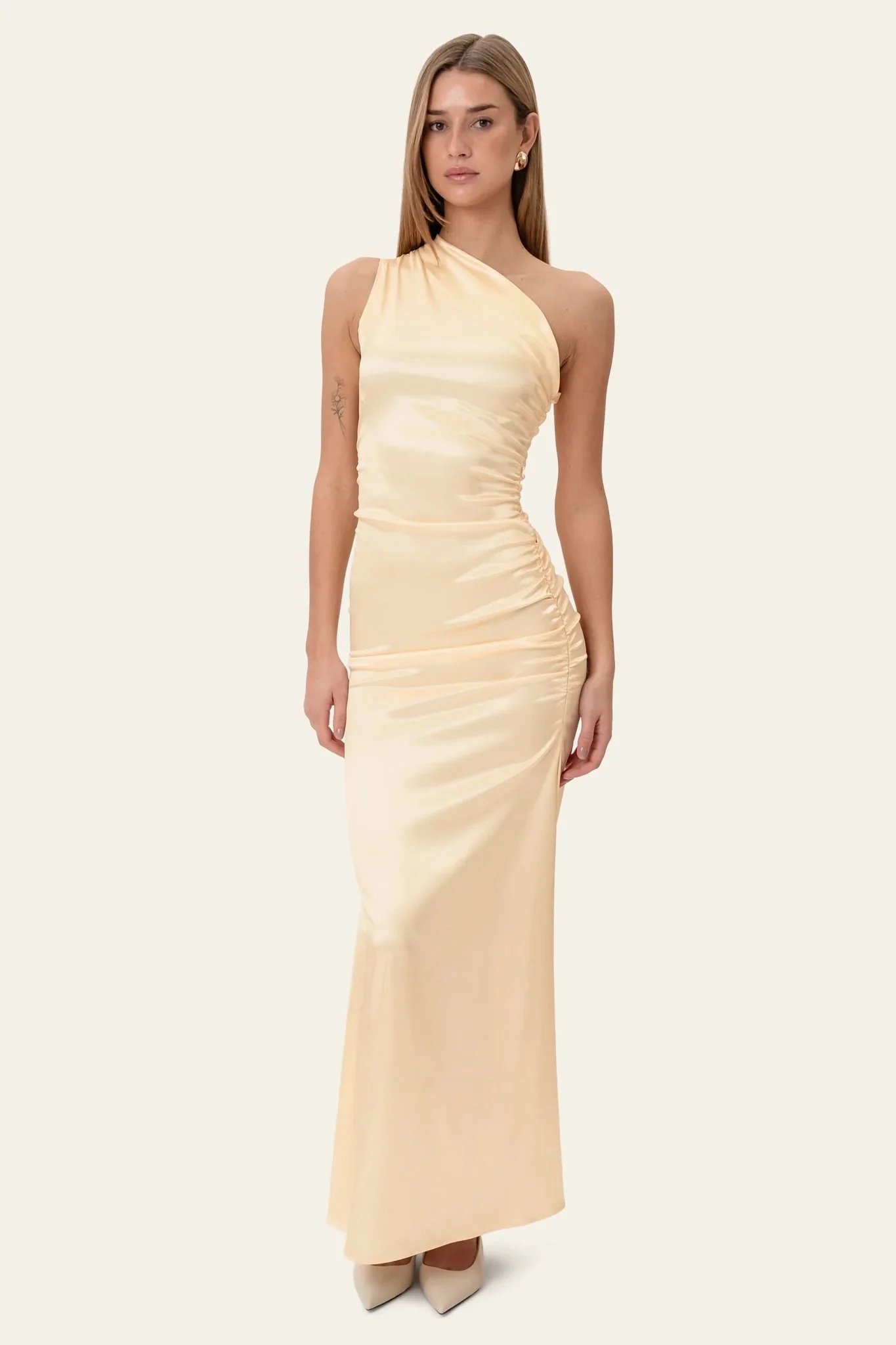 Andrea Satin Dress Butter Yellow - Image 5